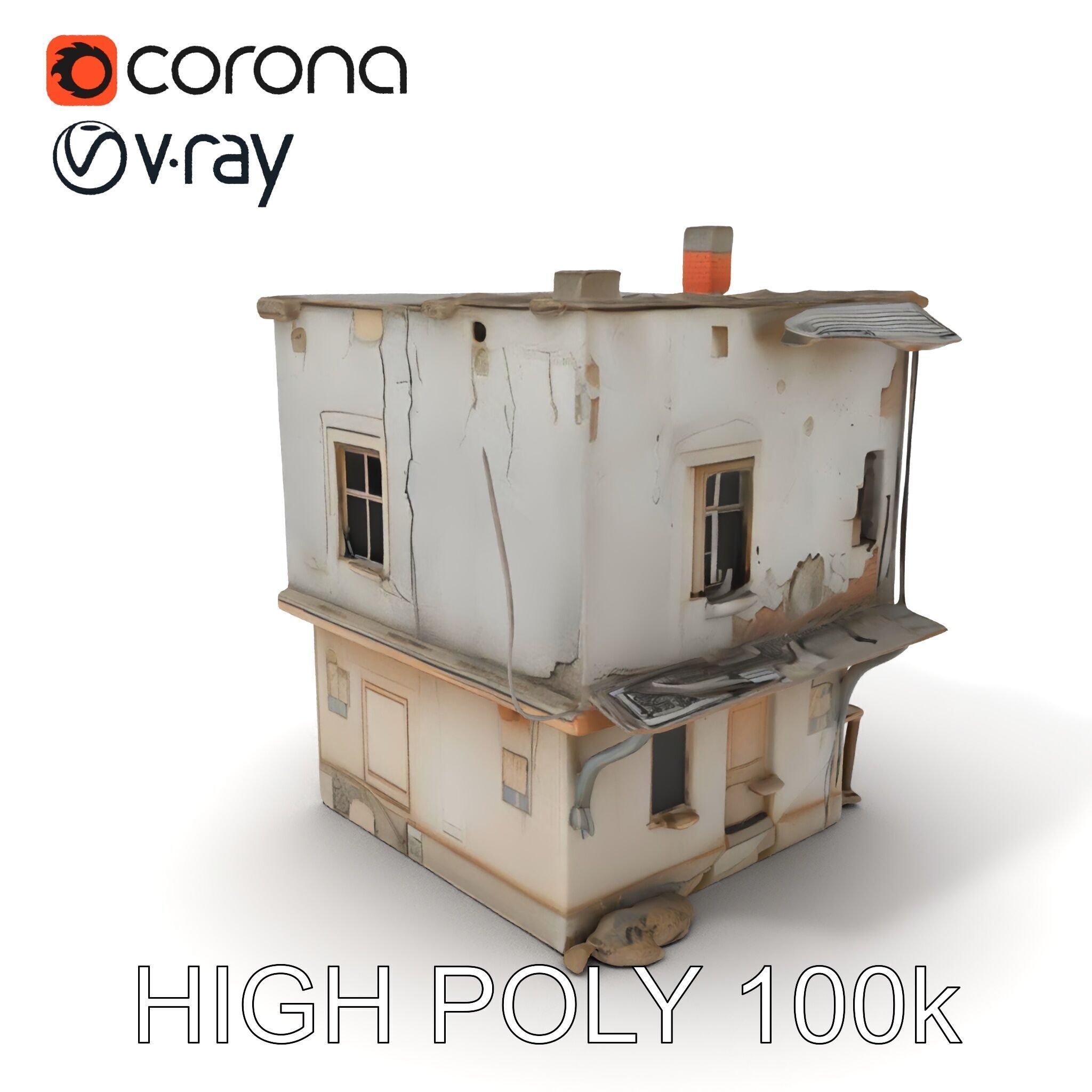 Abandoned House Model Pack with Realistic Textures Low-poly 3D model_0