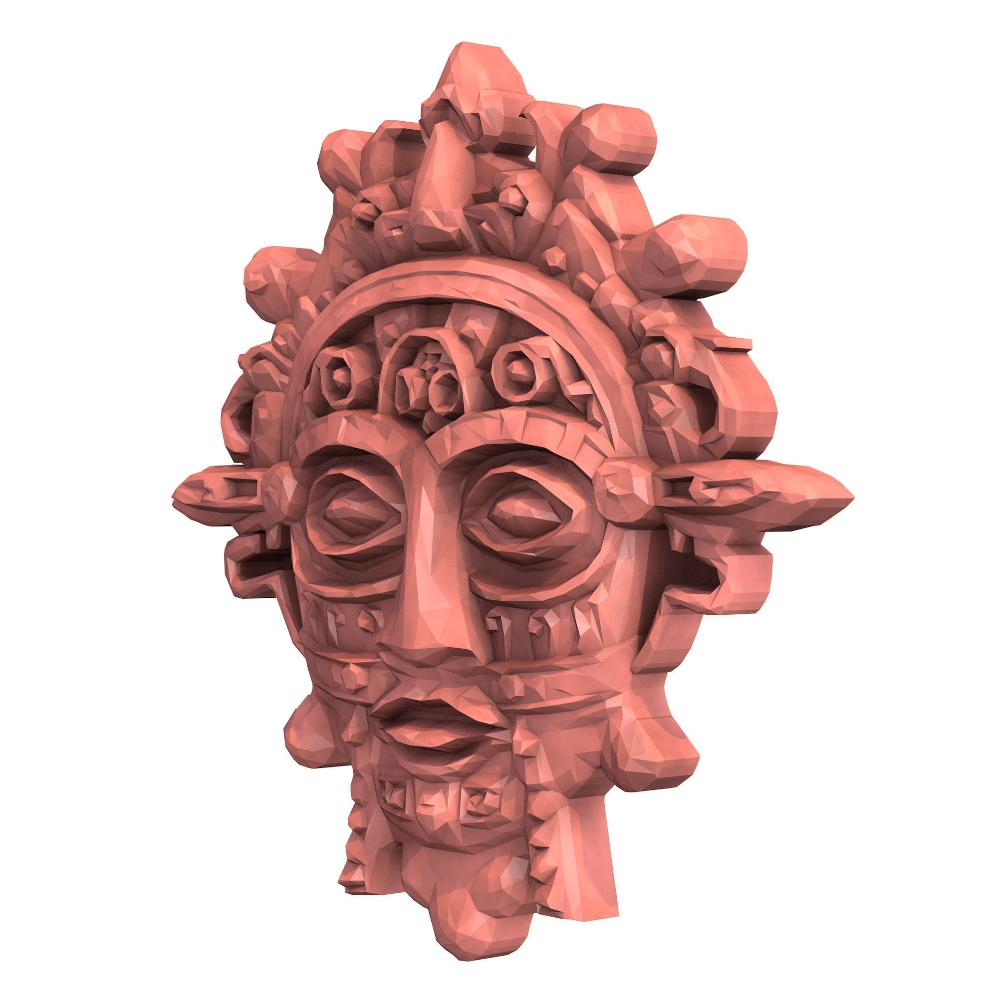 Aztec Mask Low Poly 2 3D print model_1