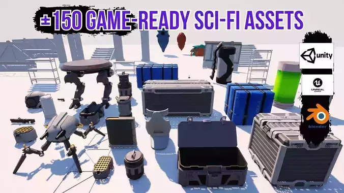 150 Ultimate Sci Fi Props Pack Game Ready for Unity and Unreal Low-poly 3D model