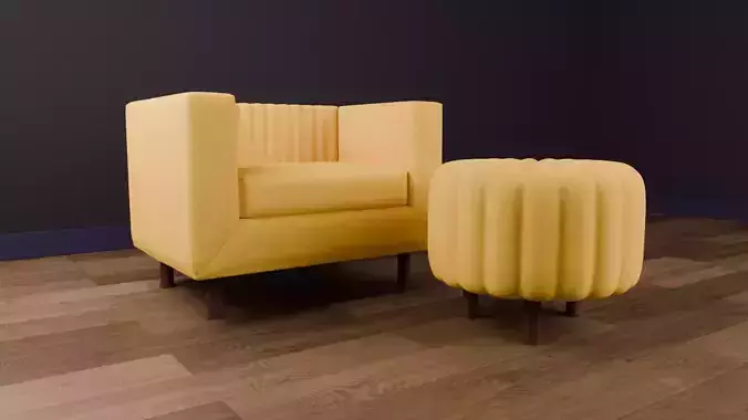 Armchair and pouffe honey yellow chair pouf set 
