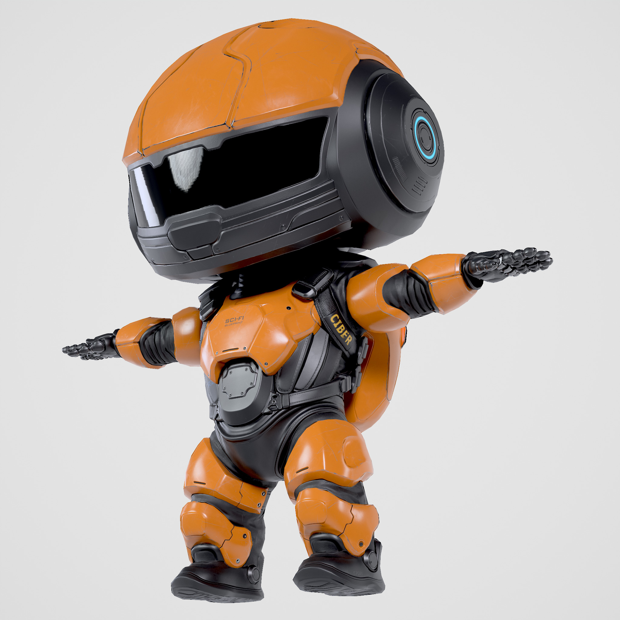 Cute Robot Orange  Low-poly 3D model_14