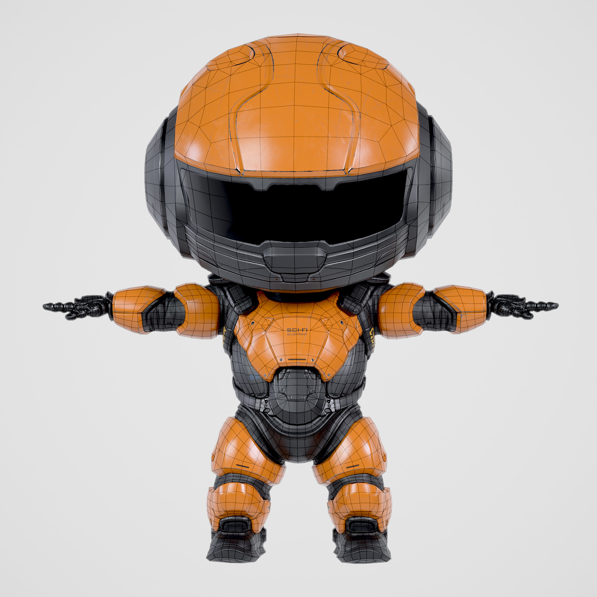 Cute Robot Orange  Low-poly 3D model_7