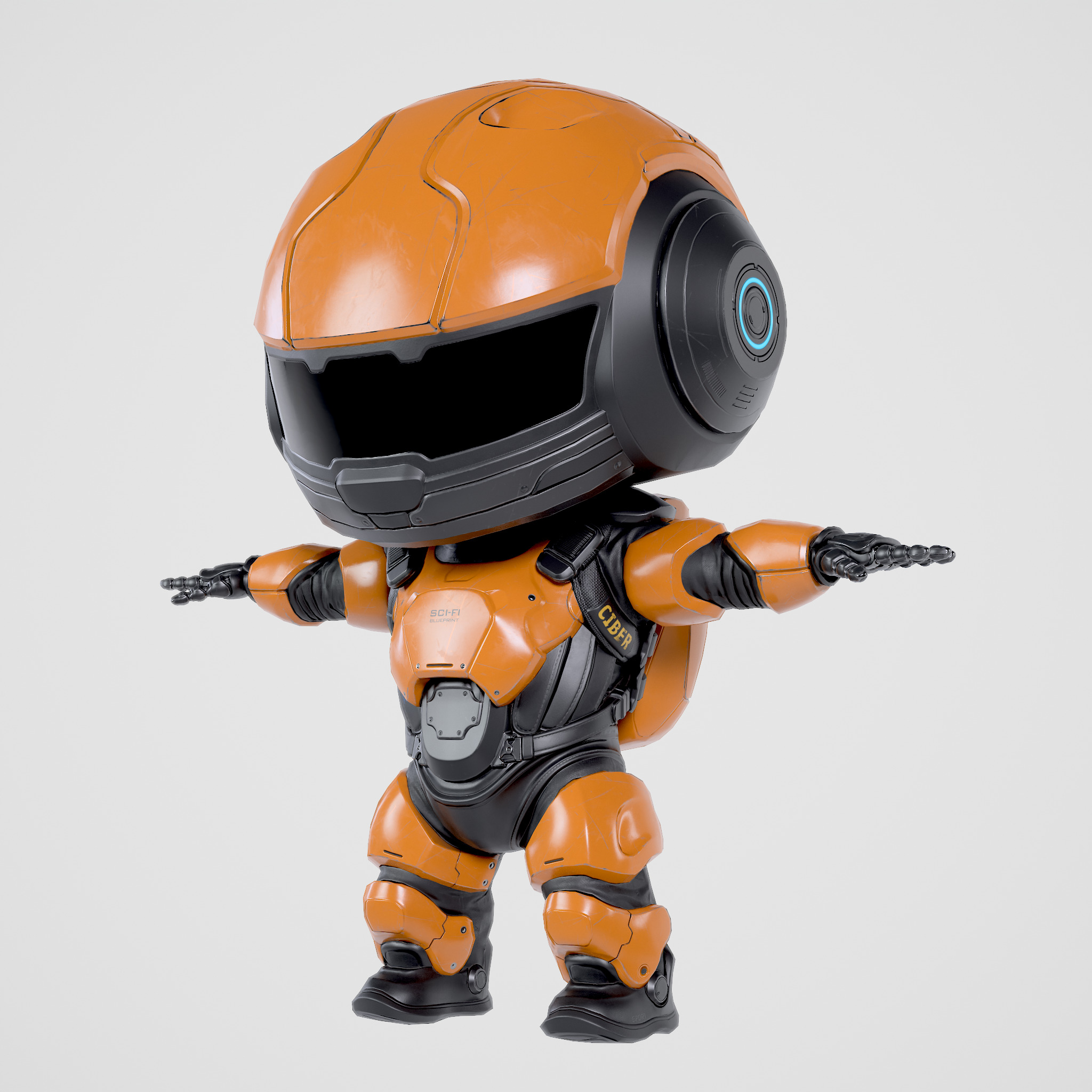Cute Robot Orange  Low-poly 3D model_8