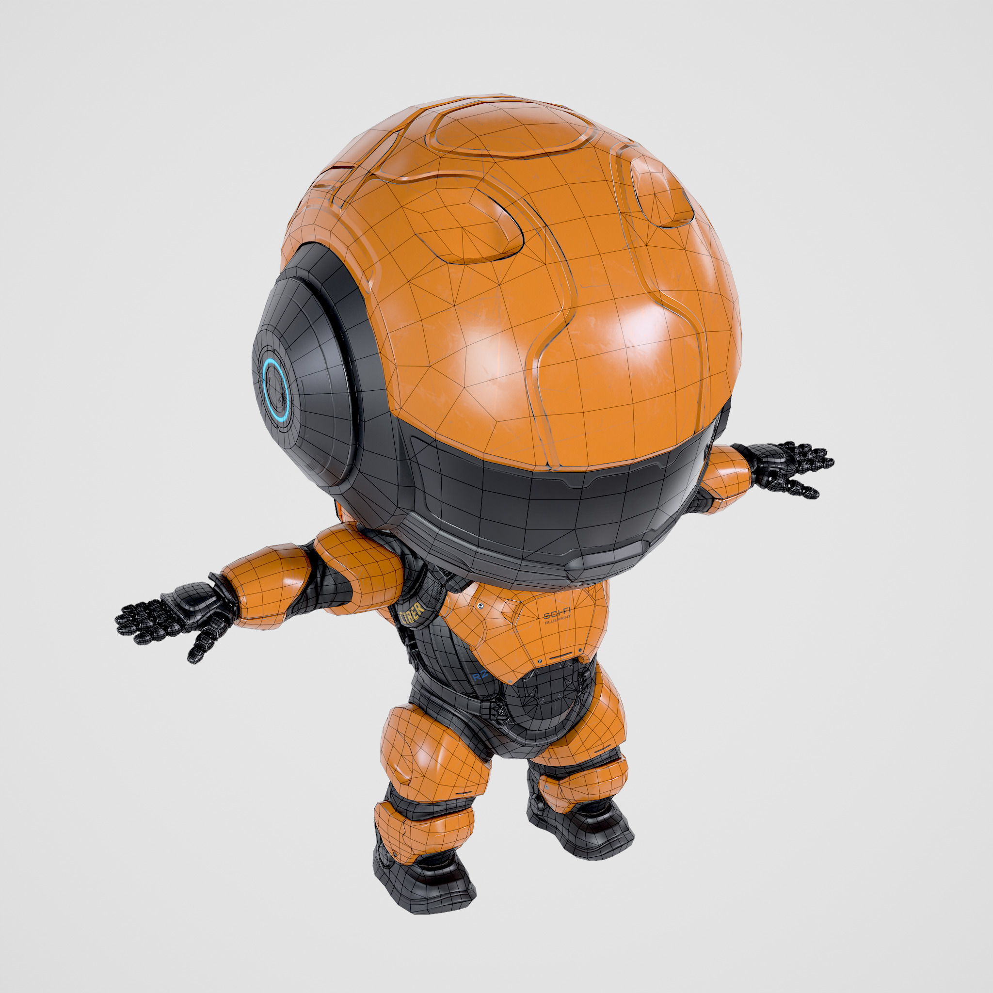 Cute Robot Orange  Low-poly 3D model_21