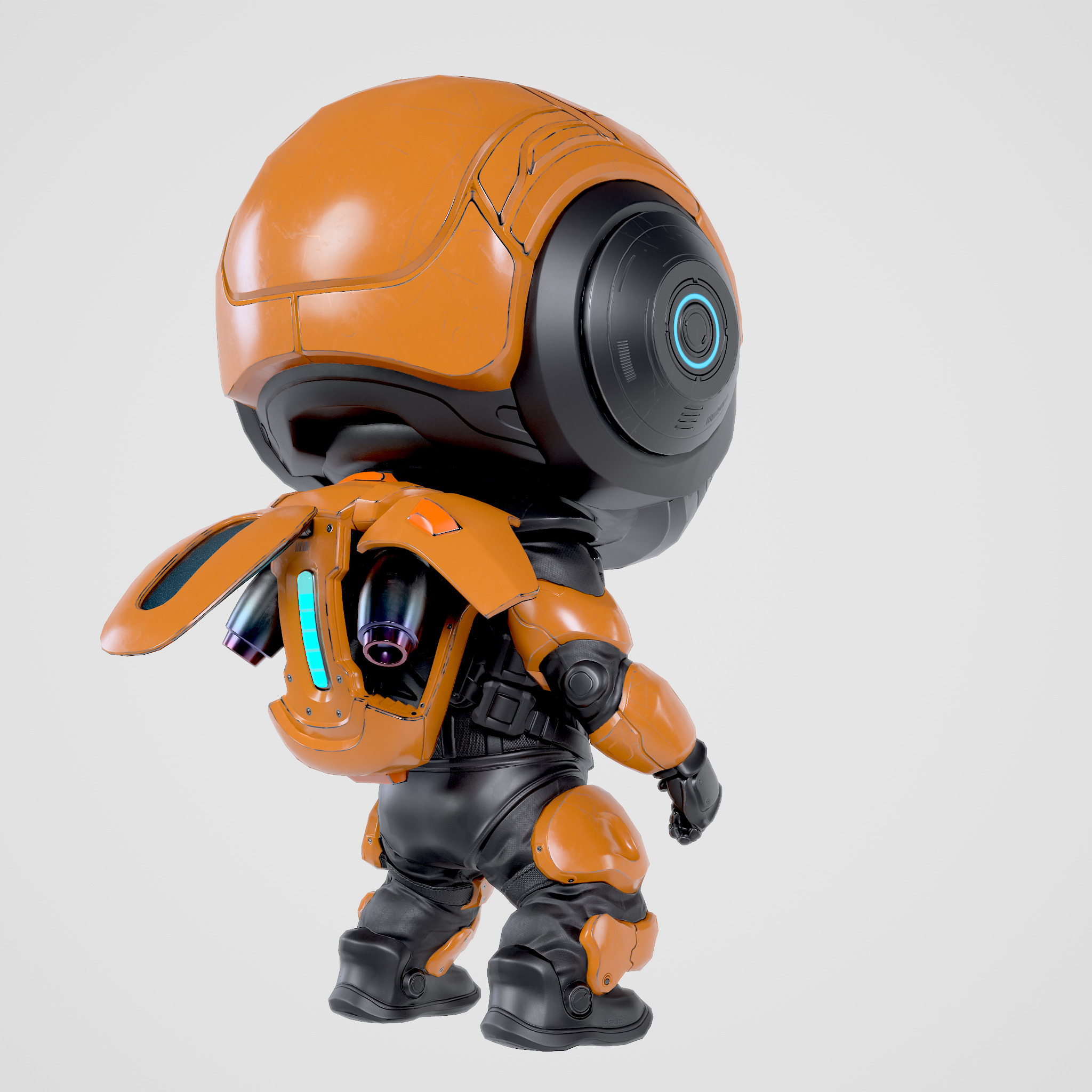 Cute Robot Orange  Low-poly 3D model_19