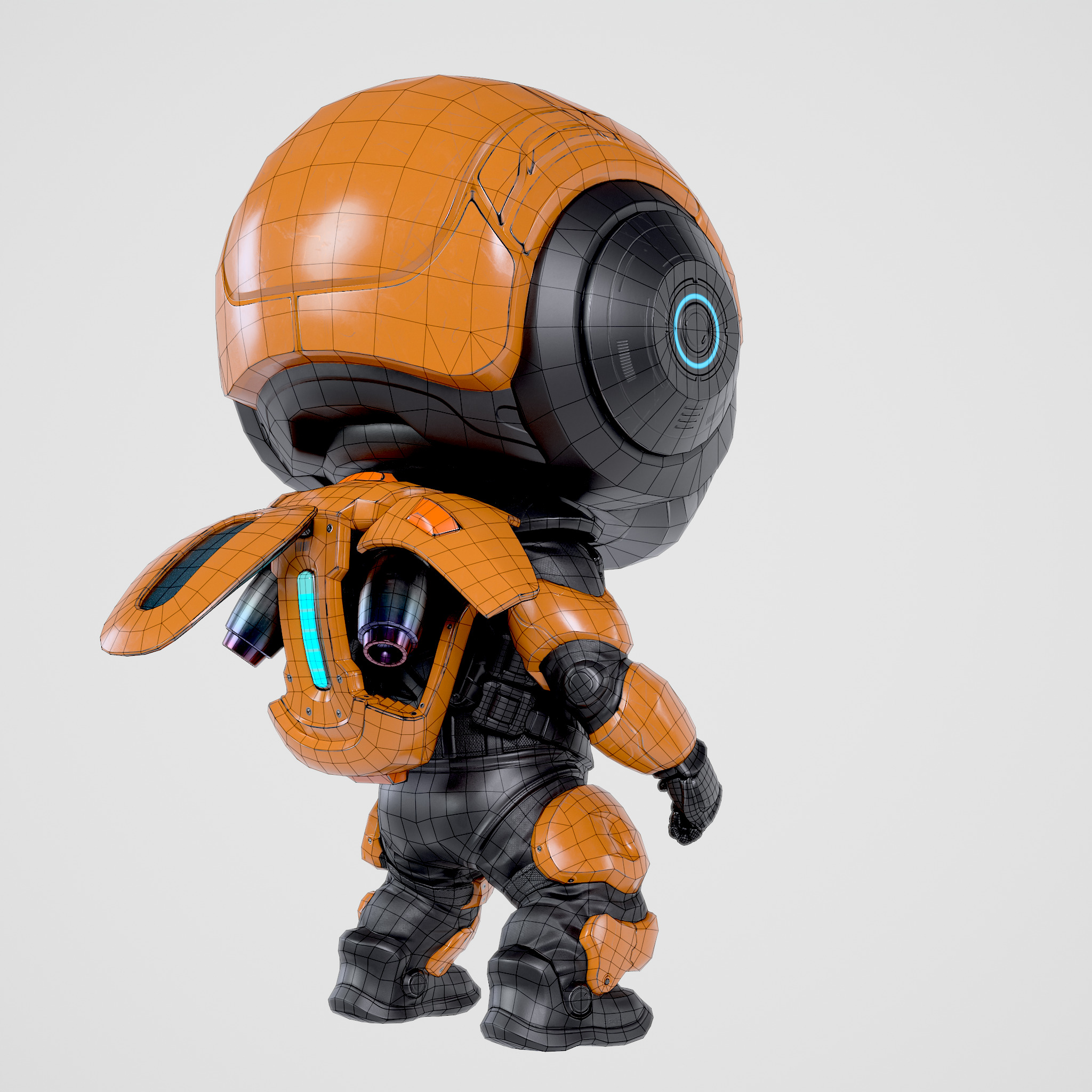 Cute Robot Orange  Low-poly 3D model_20