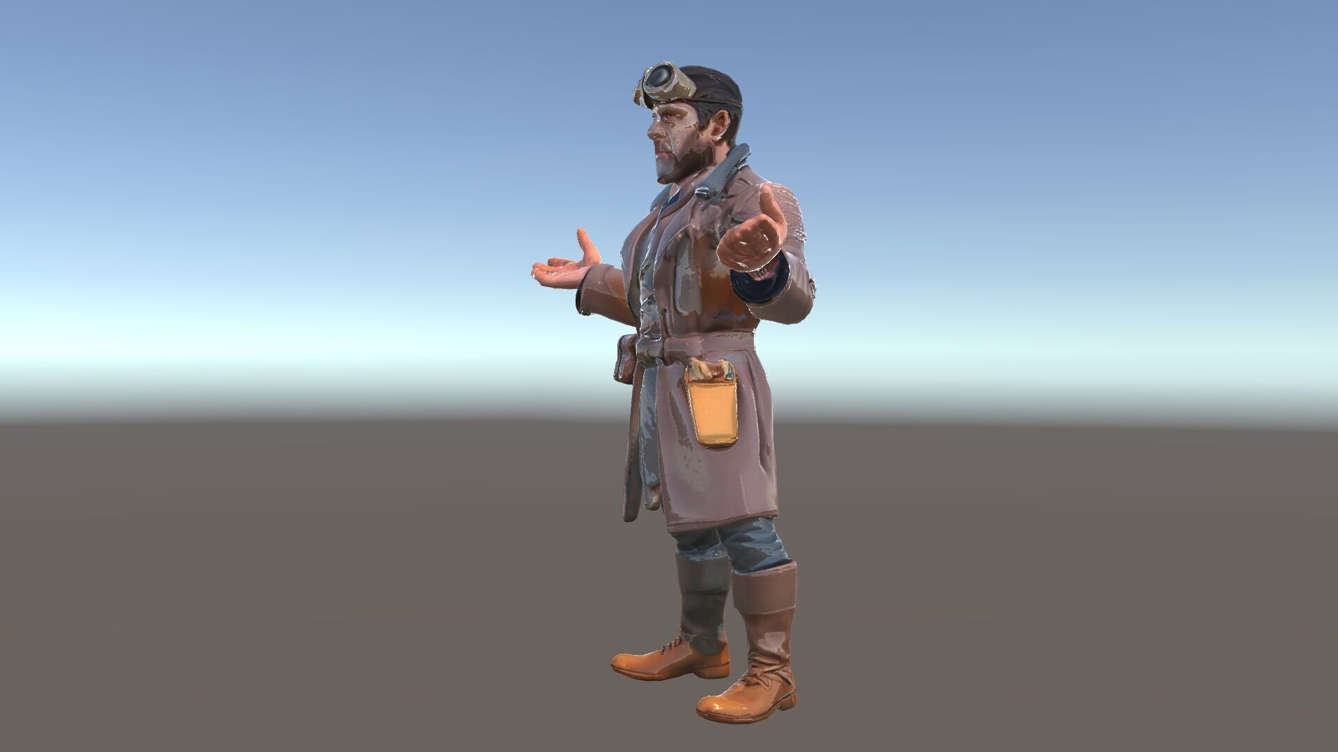 Steampunk Adventurer with Goggles and Leather Coat D Model Low-poly 3D model_33