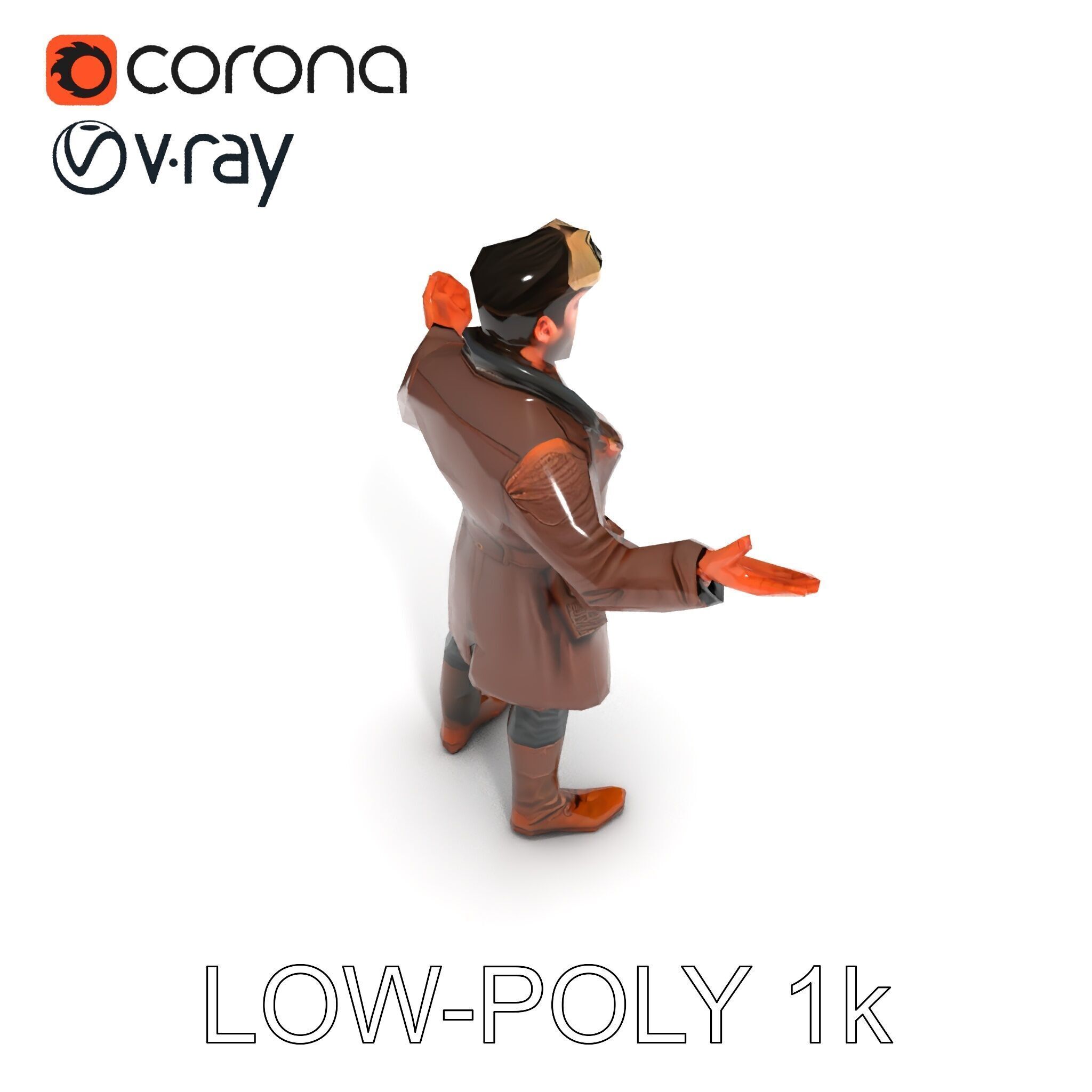 Steampunk Adventurer with Goggles and Leather Coat D Model Low-poly 3D model_34