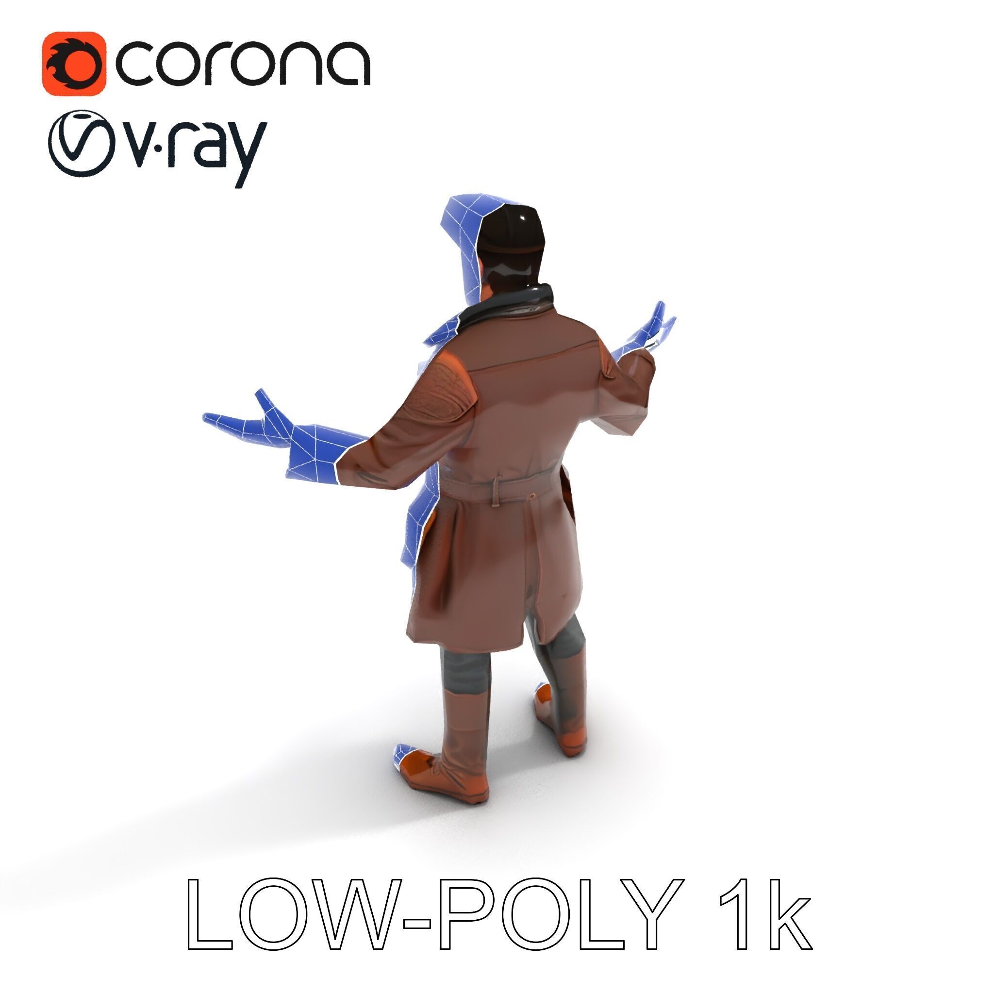 Steampunk Adventurer with Goggles and Leather Coat D Model Low-poly 3D model_9