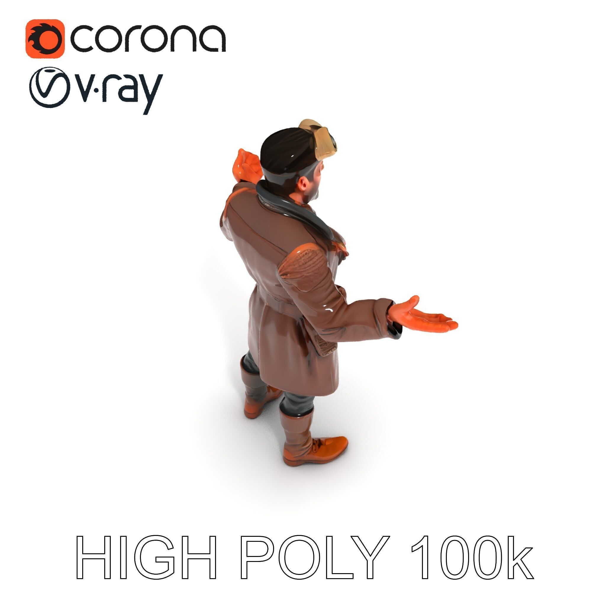 Steampunk Adventurer with Goggles and Leather Coat D Model Low-poly 3D model_26