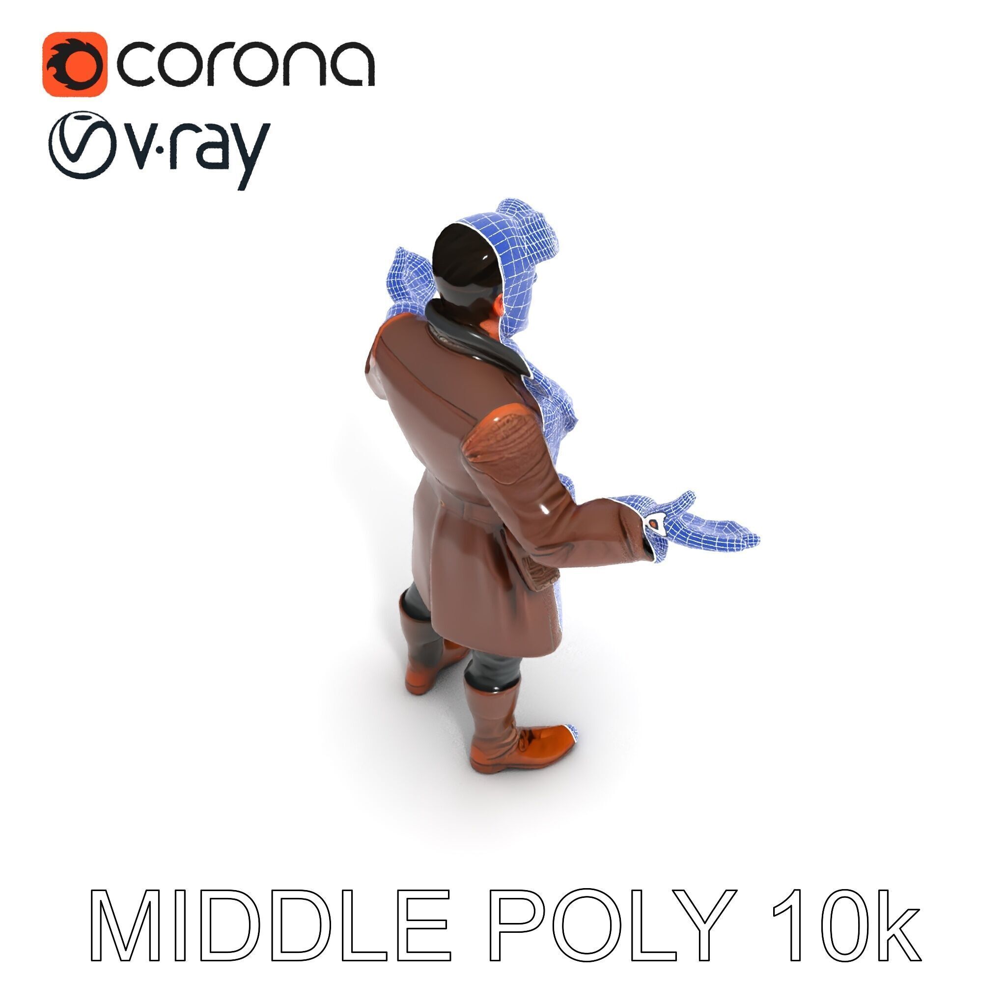 Steampunk Adventurer with Goggles and Leather Coat D Model Low-poly 3D model_24