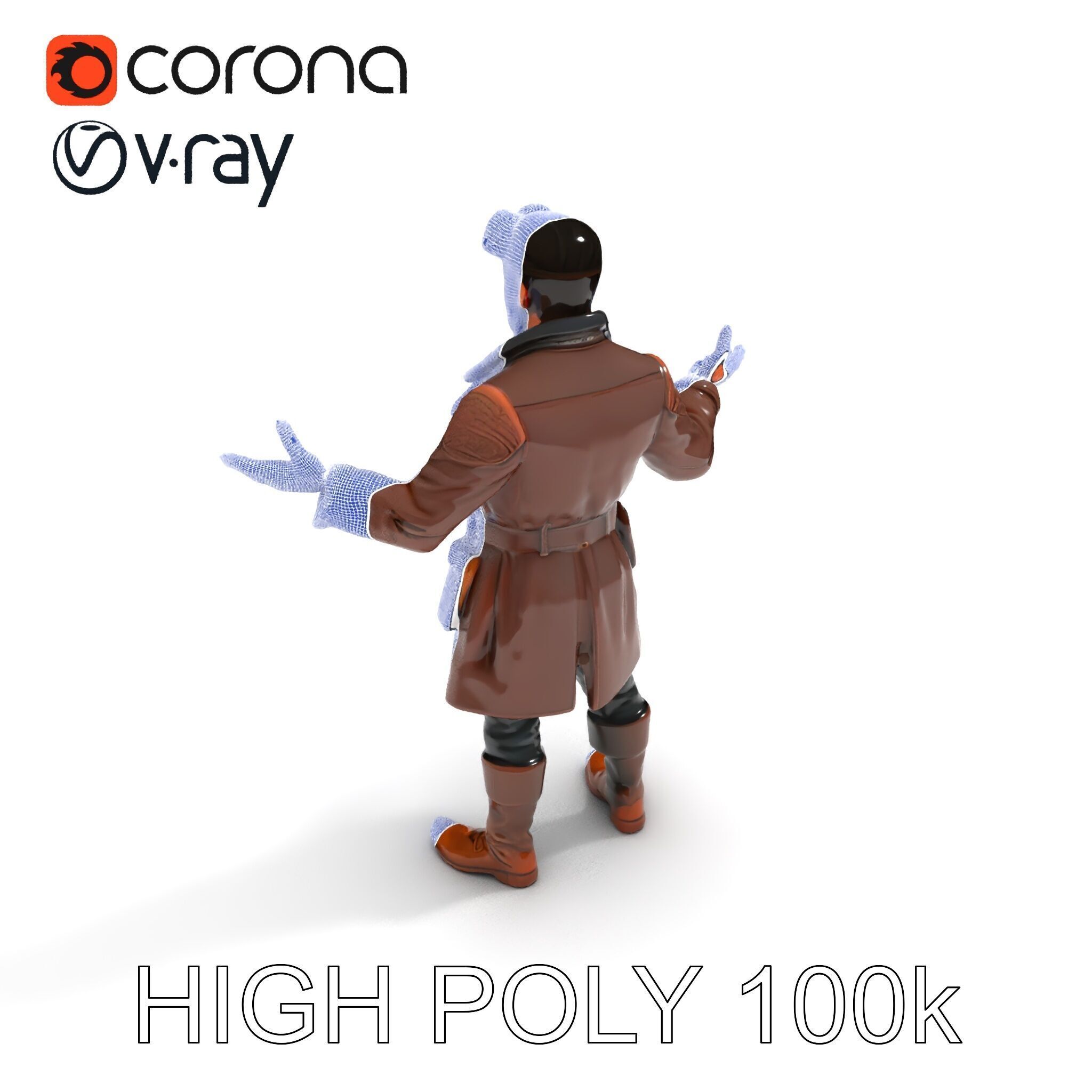 Steampunk Adventurer with Goggles and Leather Coat D Model Low-poly 3D model_21