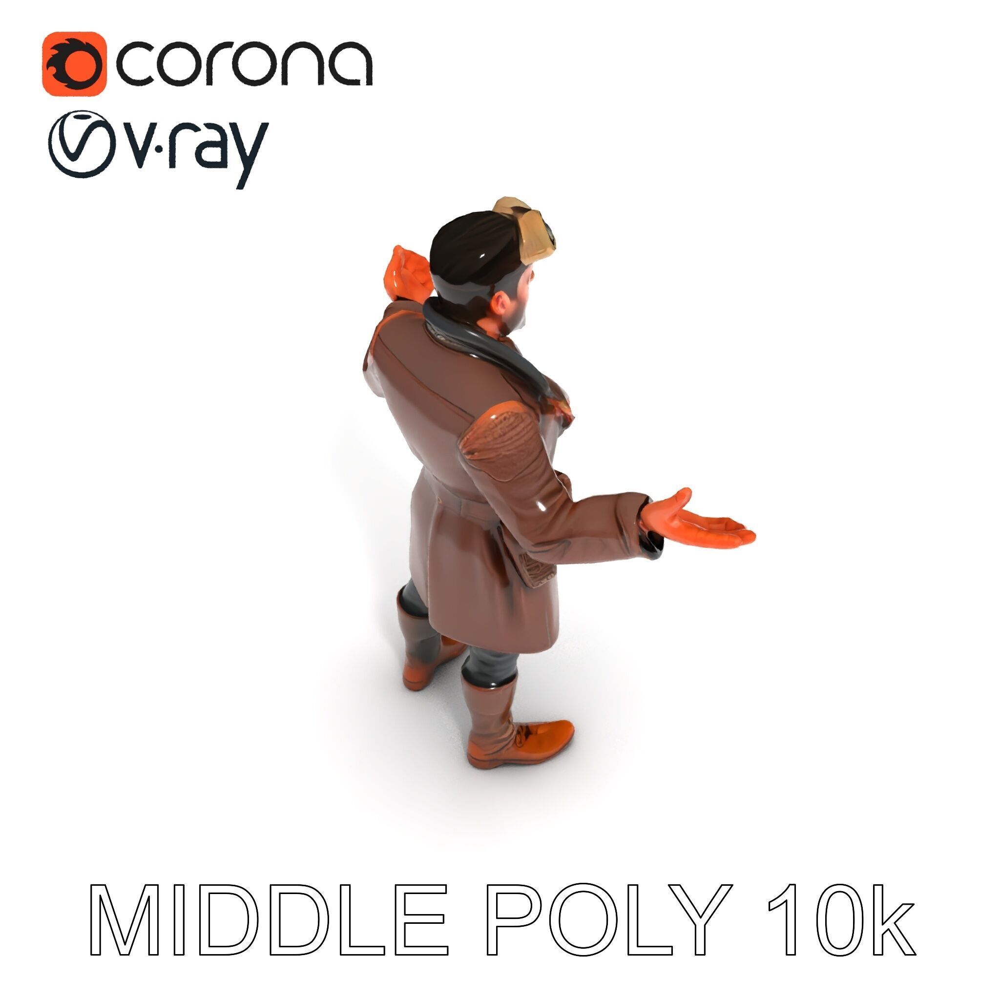 Steampunk Adventurer with Goggles and Leather Coat D Model Low-poly 3D model_16