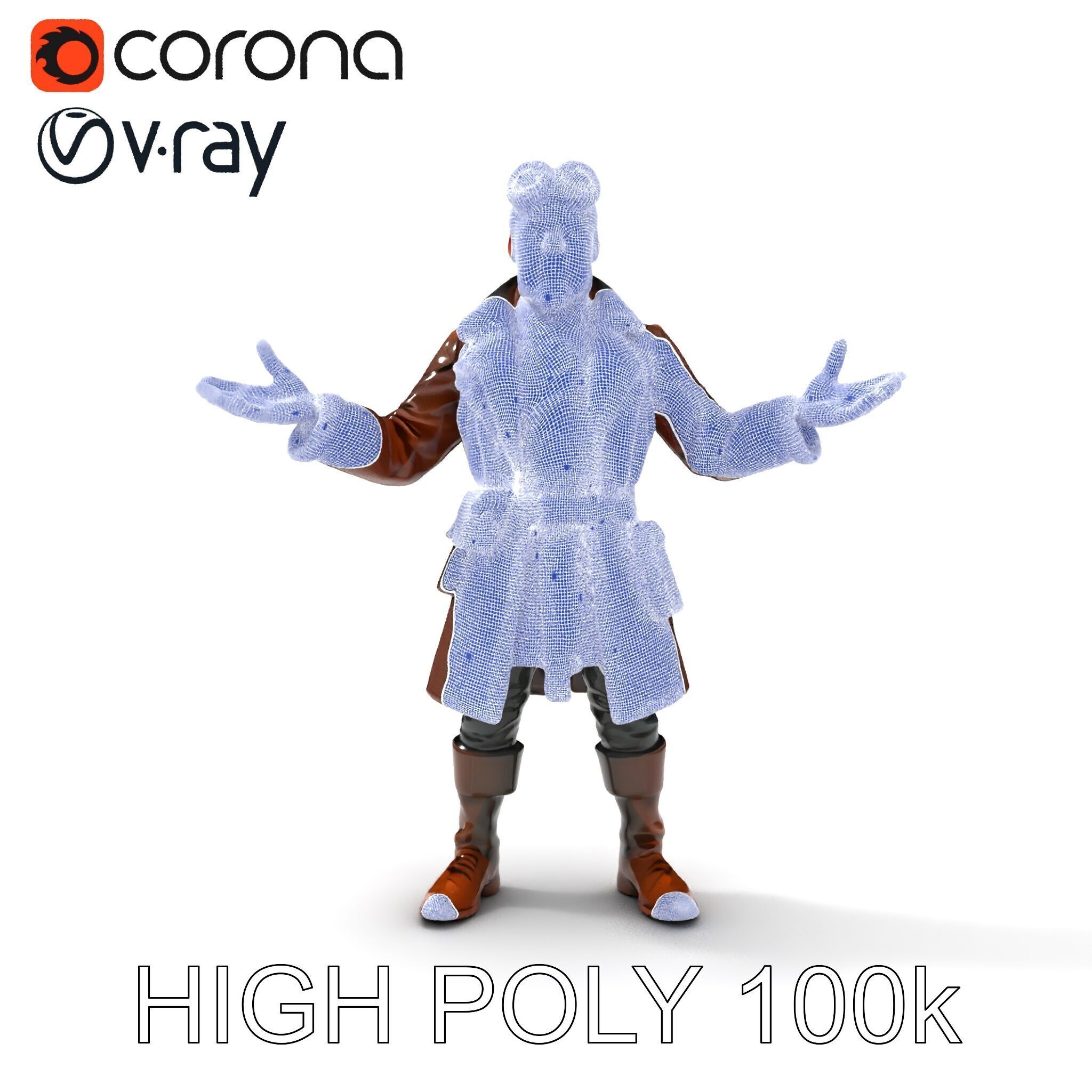 Steampunk Adventurer with Goggles and Leather Coat D Model Low-poly 3D model_13