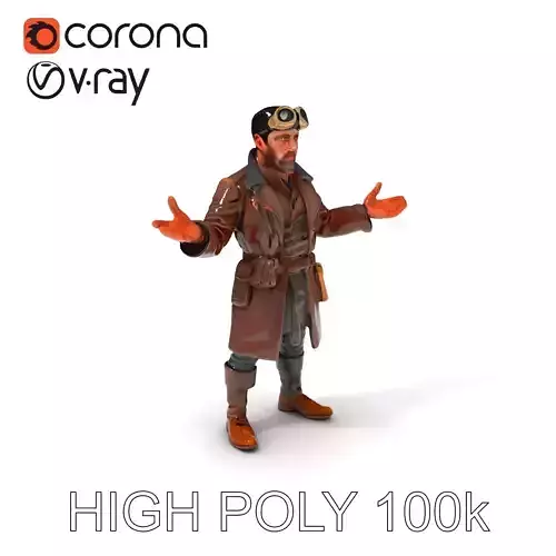 Steampunk Adventurer with Goggles and Leather Coat D Model