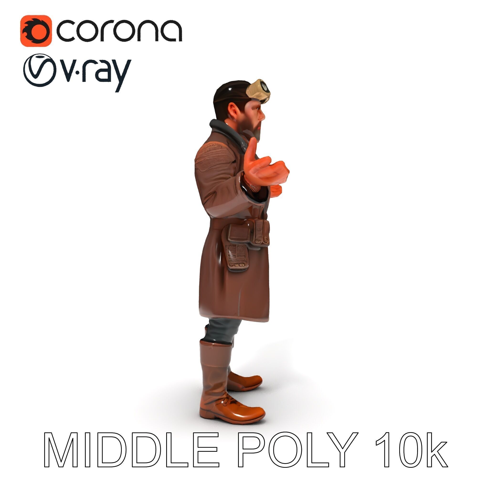 Steampunk Adventurer with Goggles and Leather Coat D Model Low-poly 3D model_14
