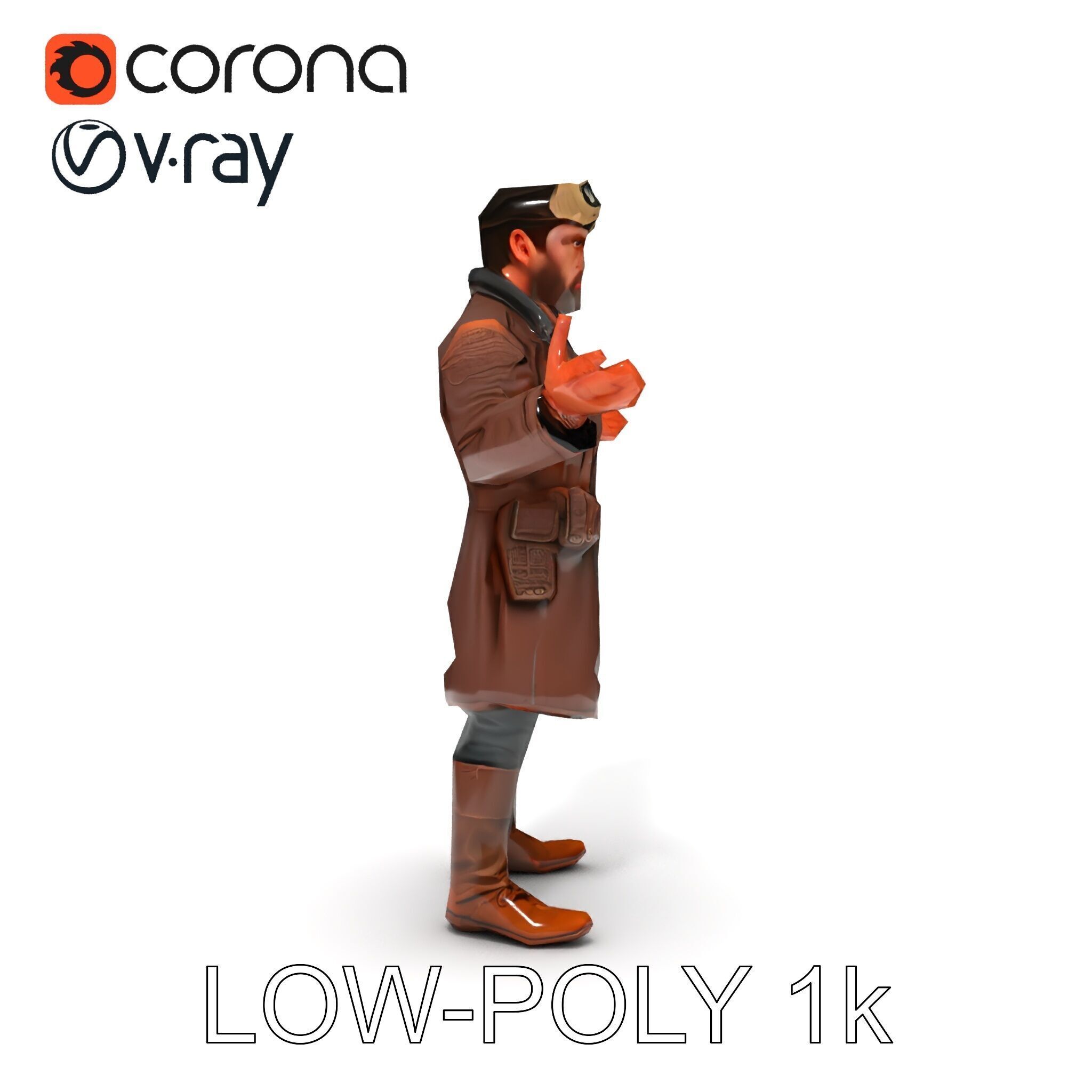 Steampunk Adventurer with Goggles and Leather Coat D Model Low-poly 3D model_31