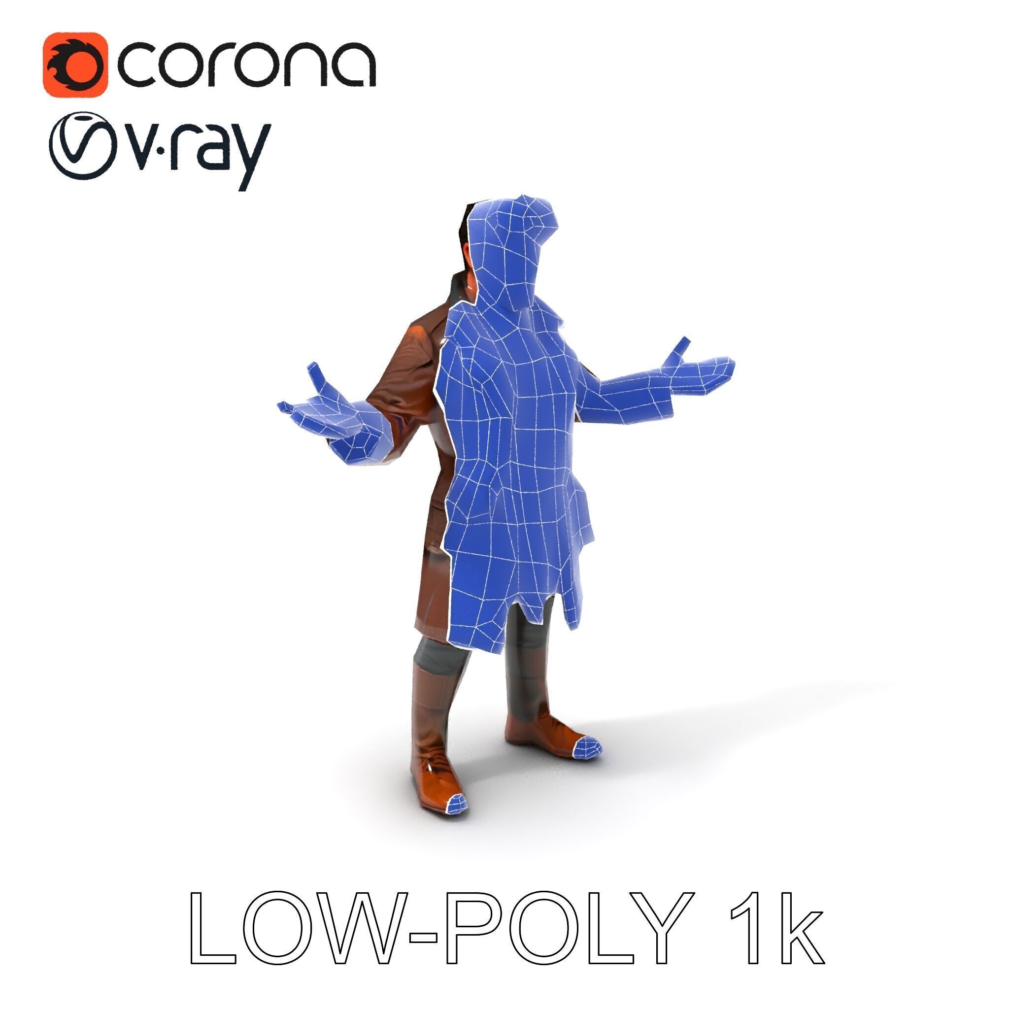 Steampunk Adventurer with Goggles and Leather Coat D Model Low-poly 3D model_7