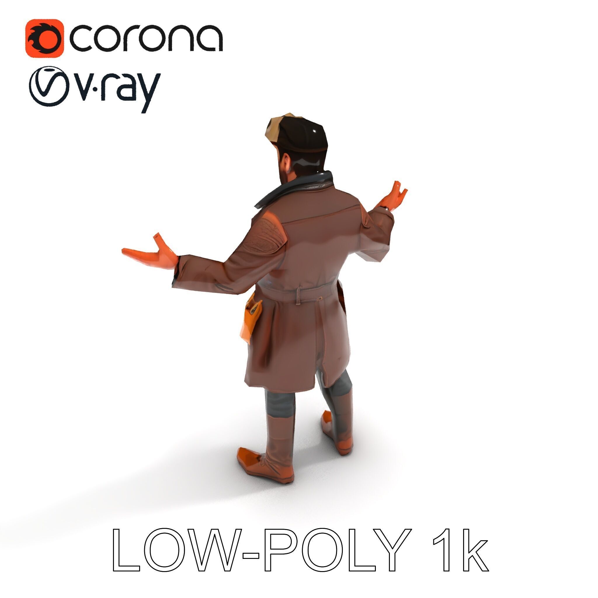 Steampunk Adventurer with Goggles and Leather Coat D Model Low-poly 3D model_15