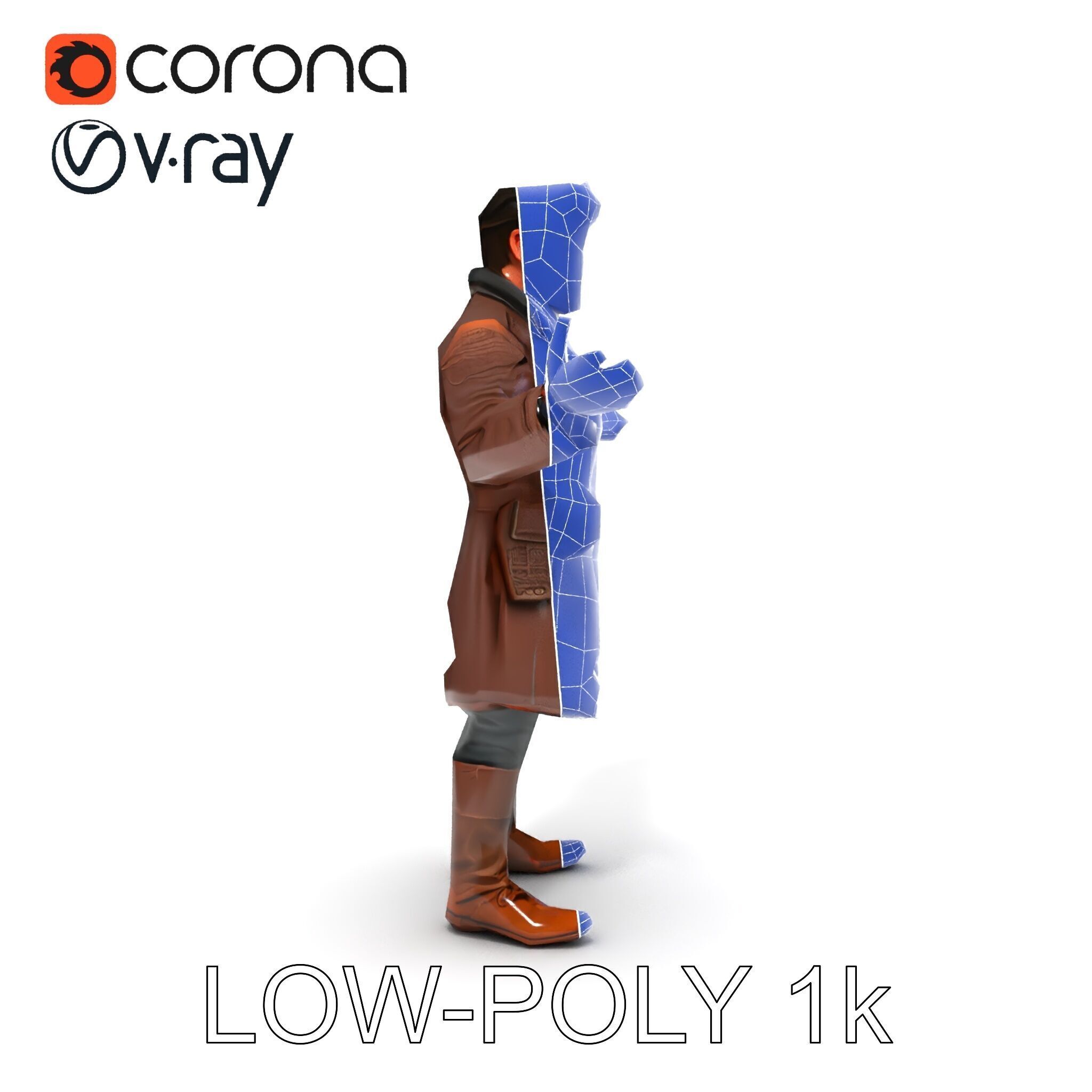 Steampunk Adventurer with Goggles and Leather Coat D Model Low-poly 3D model_25