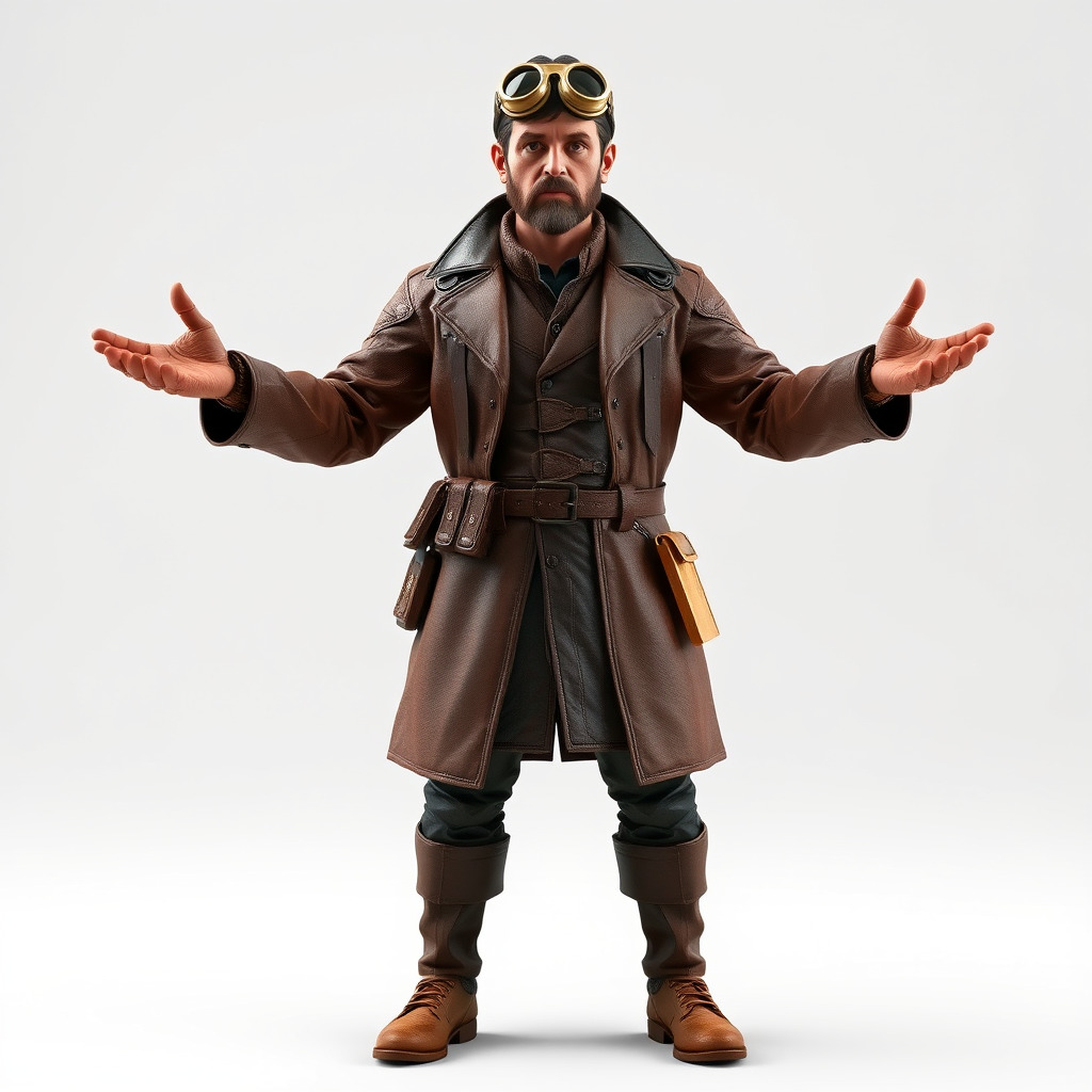 Steampunk Adventurer with Goggles and Leather Coat D Model Low-poly 3D model_4