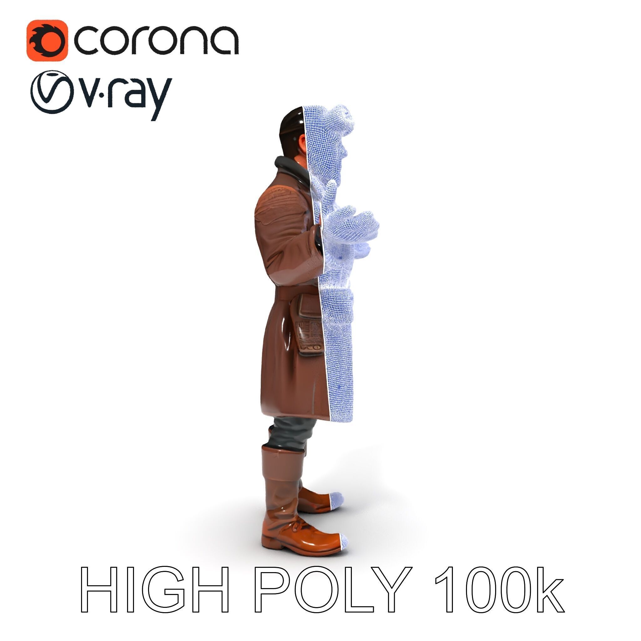 Steampunk Adventurer with Goggles and Leather Coat D Model Low-poly 3D model_36