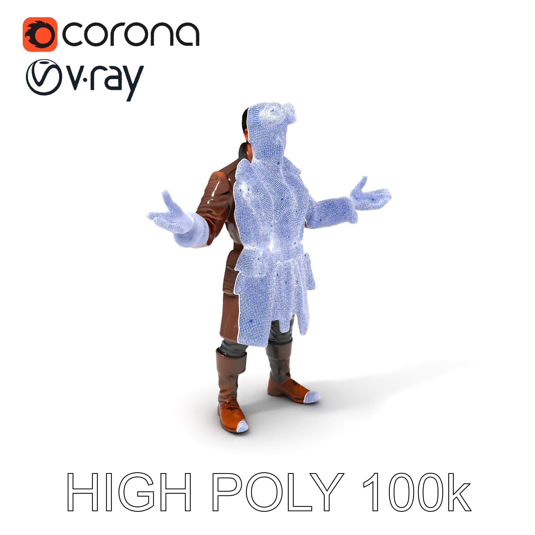 Steampunk Adventurer with Goggles and Leather Coat D Model Low-poly 3D model_3