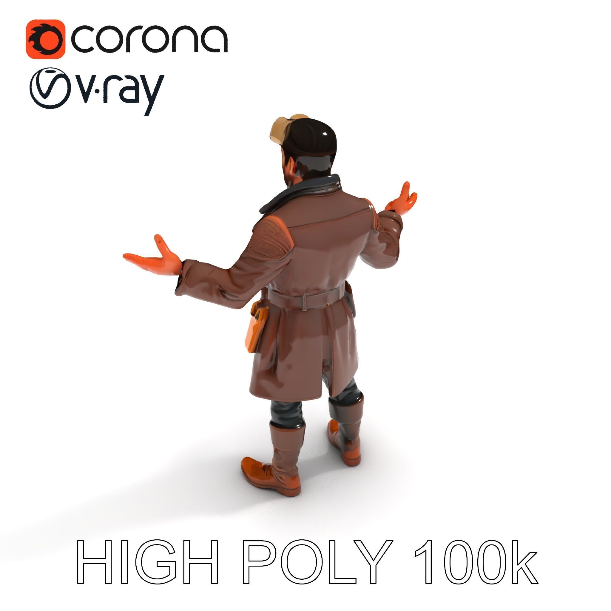Steampunk Adventurer with Goggles and Leather Coat D Model Low-poly 3D model_32