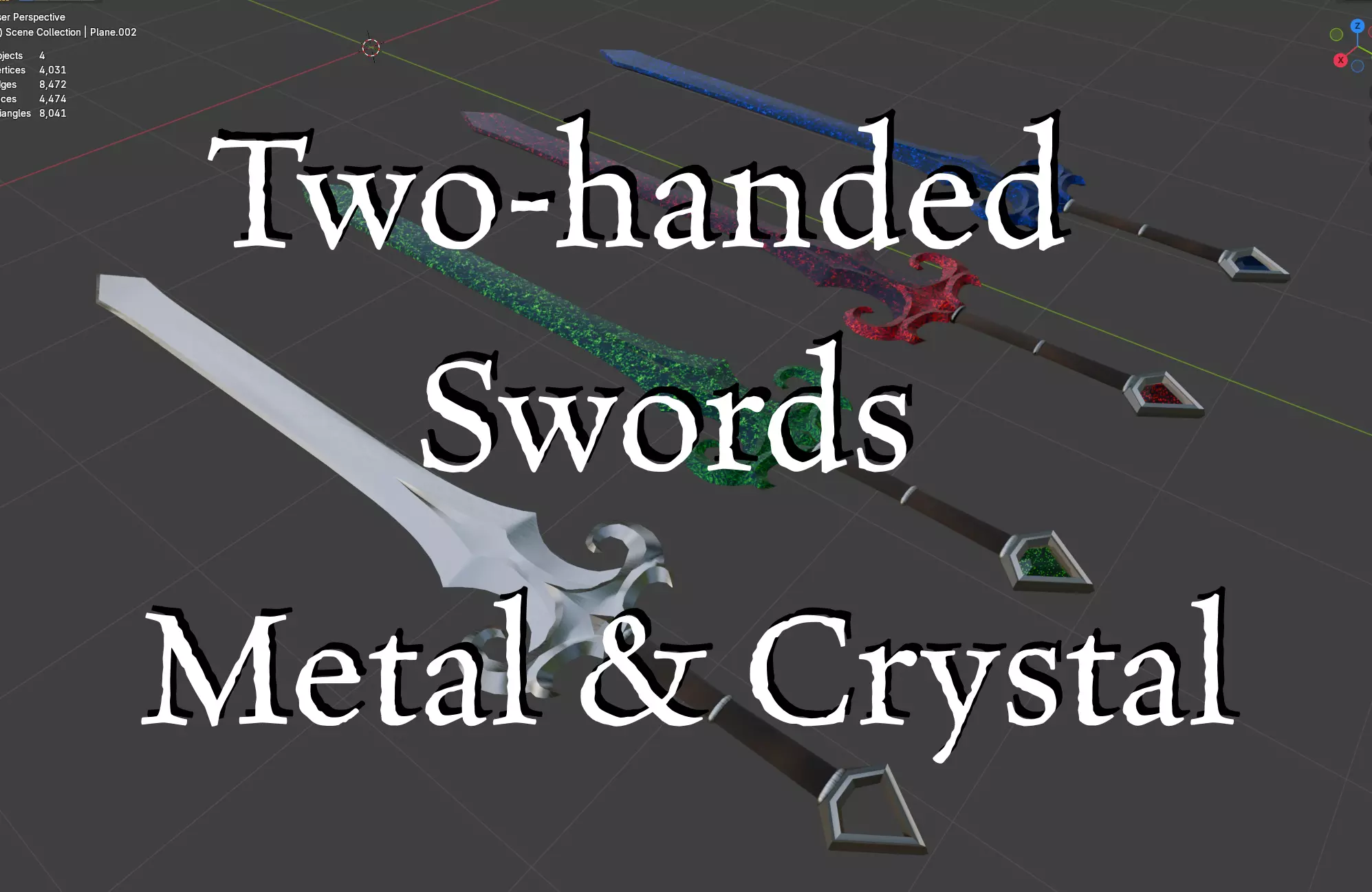 Two-hand swords pack 4 in 1 Low-poly 3D model_0