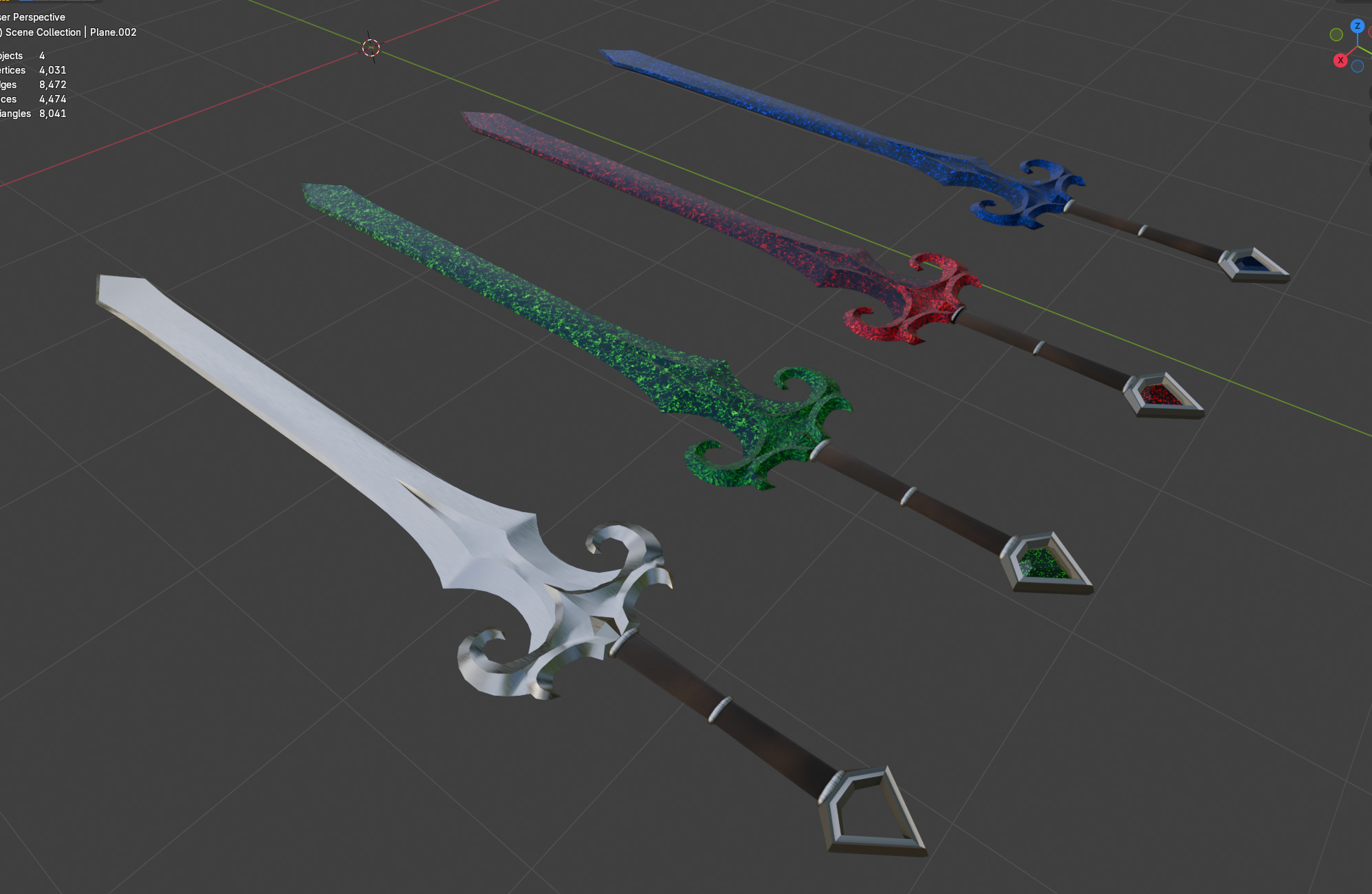 Two-hand swords pack 4 in 1 Low-poly 3D model_2