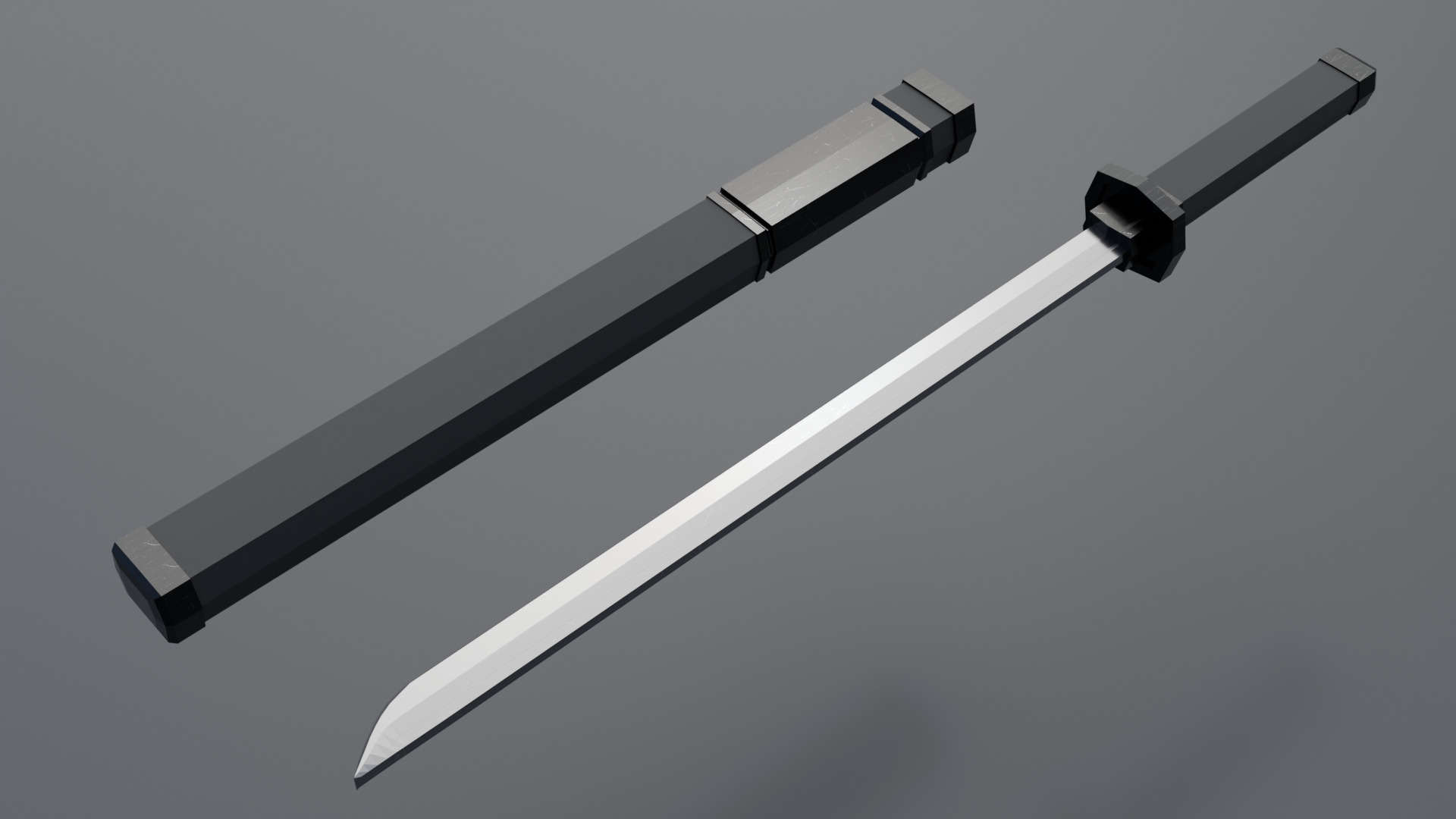 Samurai sword Low-poly 3D model_1