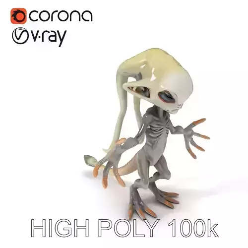 Alien Creature Character with Gray Skin and Large Eyes in TPose