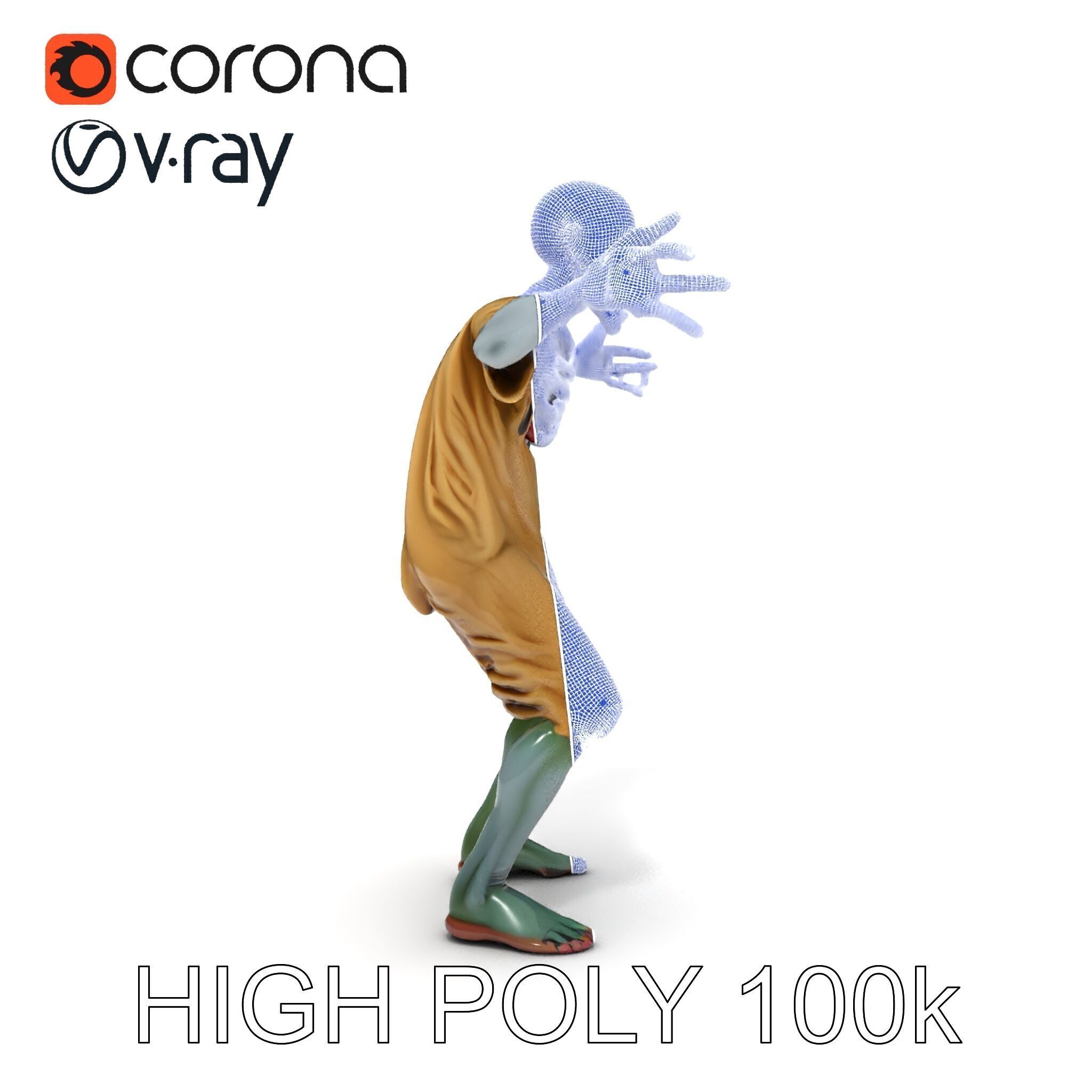 Creepy Undead Skeleton Zombie with Torn Clothes for Games and... Low-poly 3D model_24