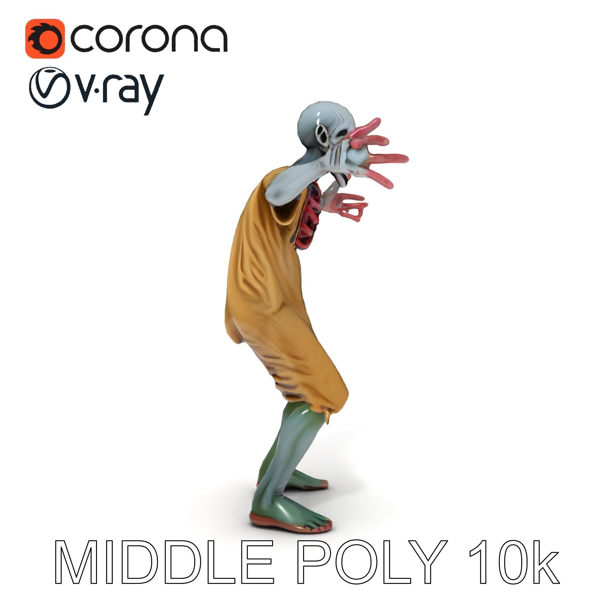 Creepy Undead Skeleton Zombie with Torn Clothes for Games and... Low-poly 3D model_37