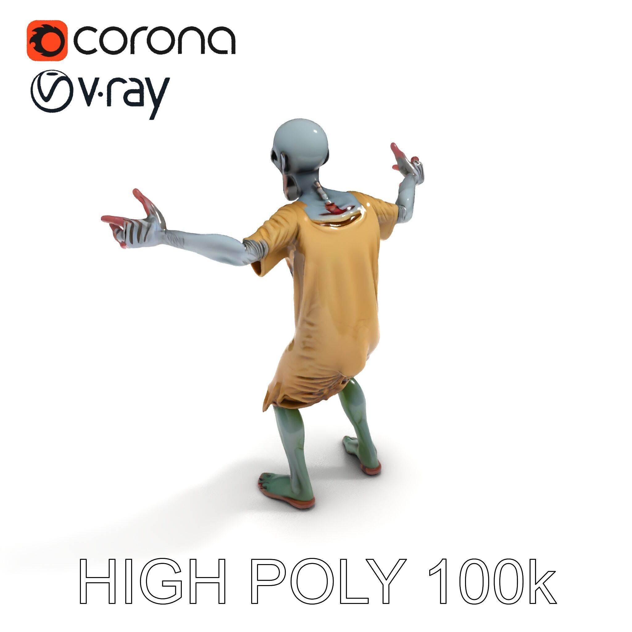 Creepy Undead Skeleton Zombie with Torn Clothes for Games and... Low-poly 3D model_27