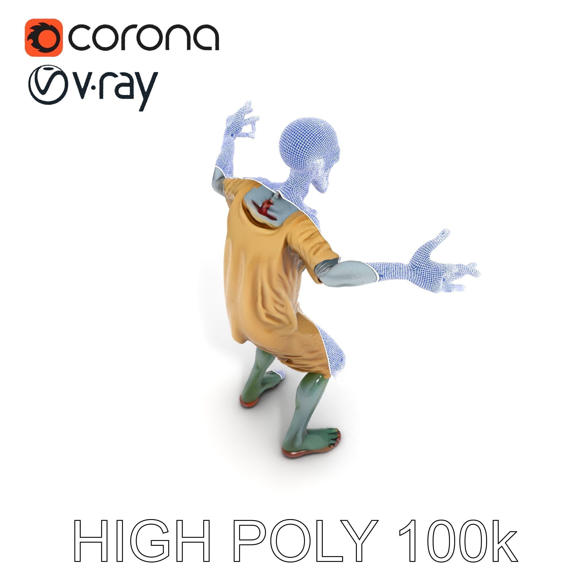 Creepy Undead Skeleton Zombie with Torn Clothes for Games and... Low-poly 3D model_36