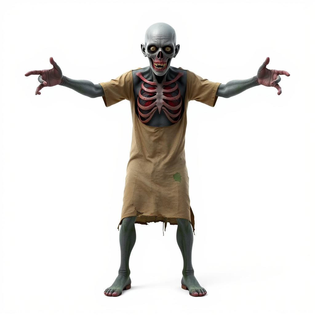Creepy Undead Skeleton Zombie with Torn Clothes for Games and... Low-poly 3D model_4