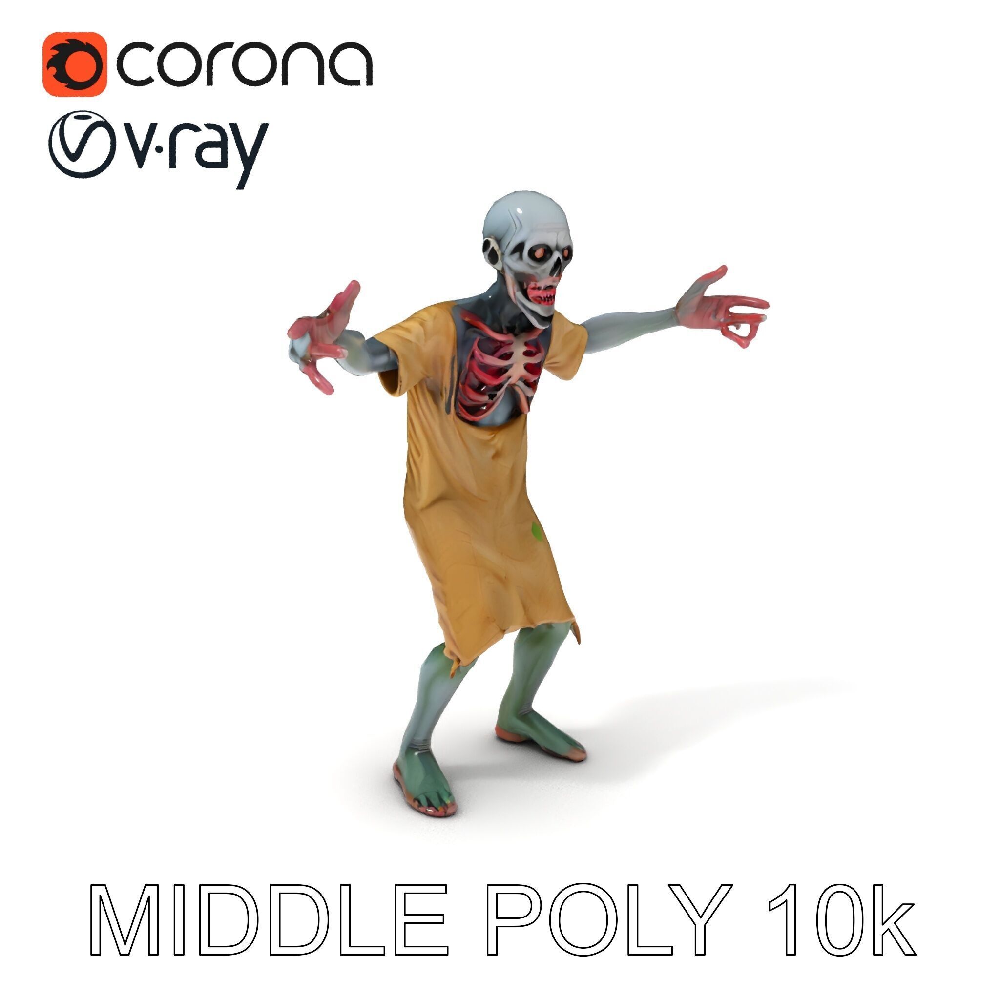 Creepy Undead Skeleton Zombie with Torn Clothes for Games and... Low-poly 3D model_22