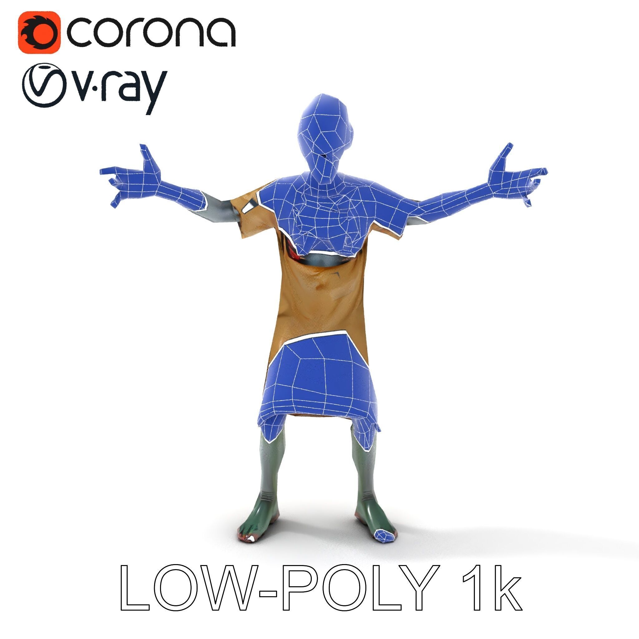 Creepy Undead Skeleton Zombie with Torn Clothes for Games and... Low-poly 3D model_31