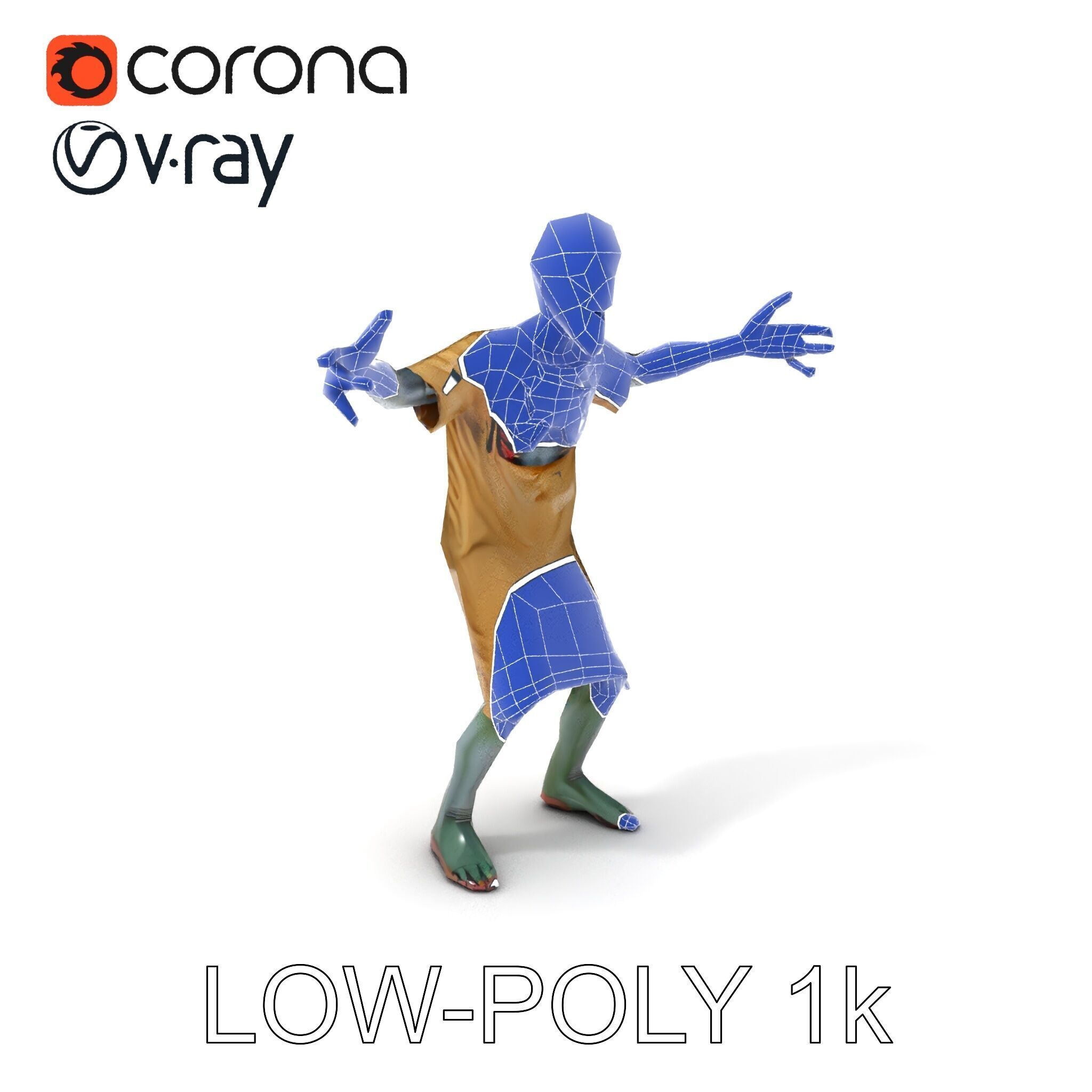 Creepy Undead Skeleton Zombie with Torn Clothes for Games and... Low-poly 3D model_7