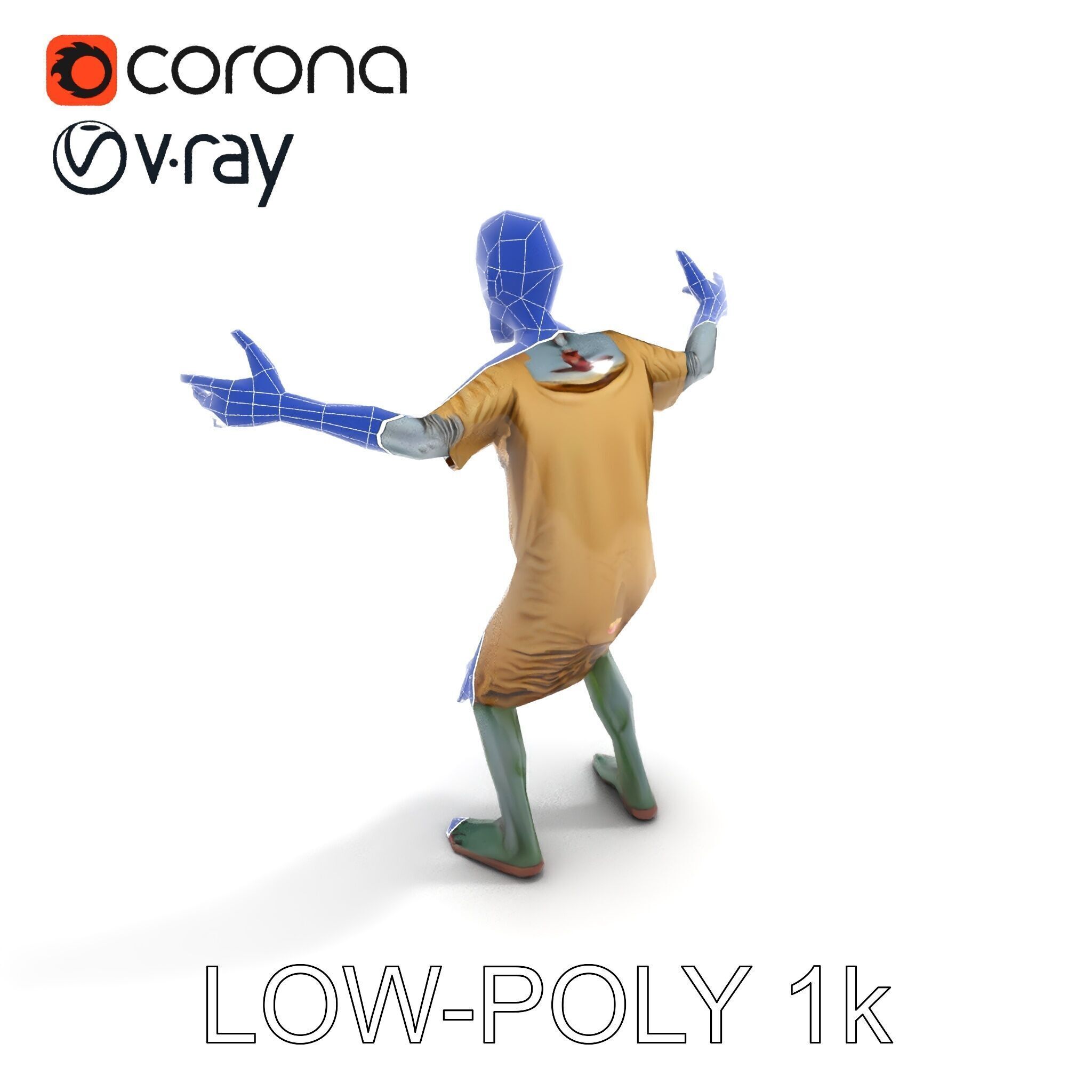 Creepy Undead Skeleton Zombie with Torn Clothes for Games and... Low-poly 3D model_23