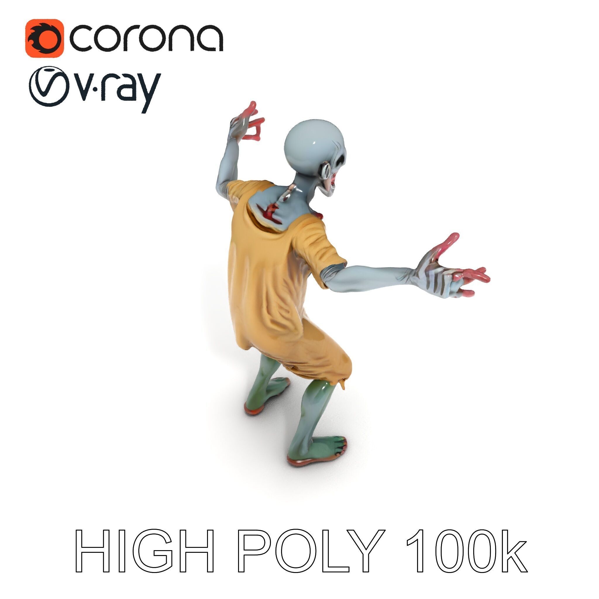 Creepy Undead Skeleton Zombie with Torn Clothes for Games and... Low-poly 3D model_34