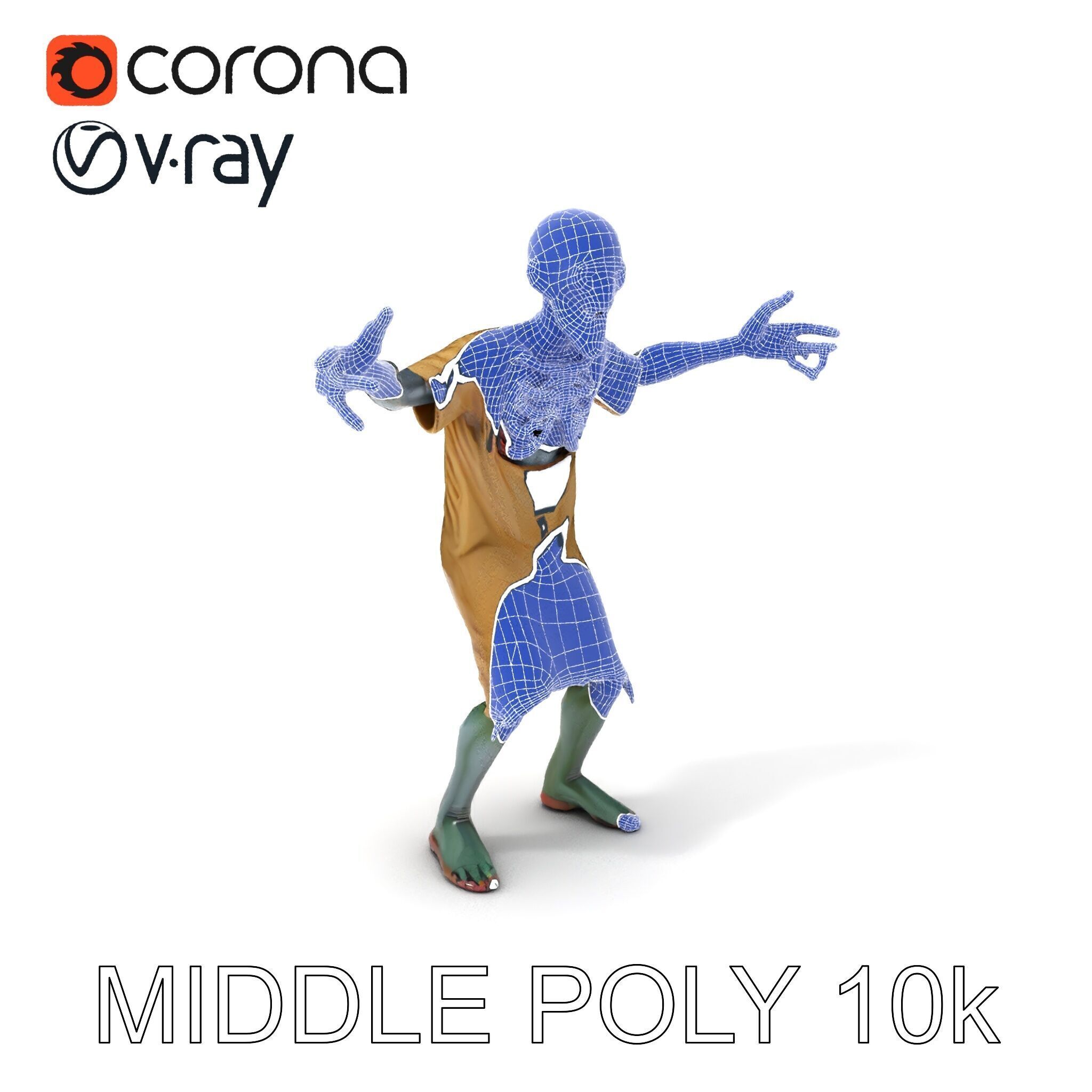 Creepy Undead Skeleton Zombie with Torn Clothes for Games and... Low-poly 3D model_6