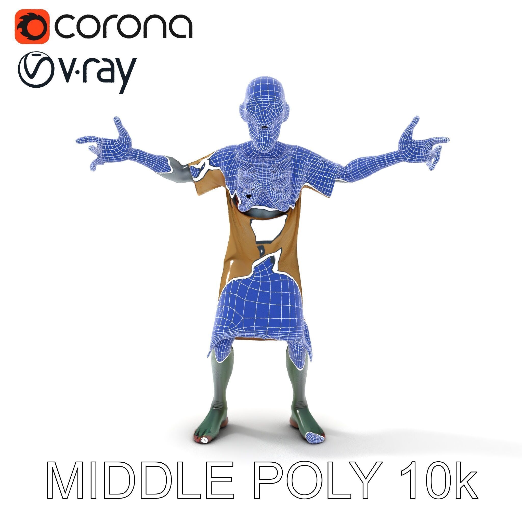 Creepy Undead Skeleton Zombie with Torn Clothes for Games and... Low-poly 3D model_28