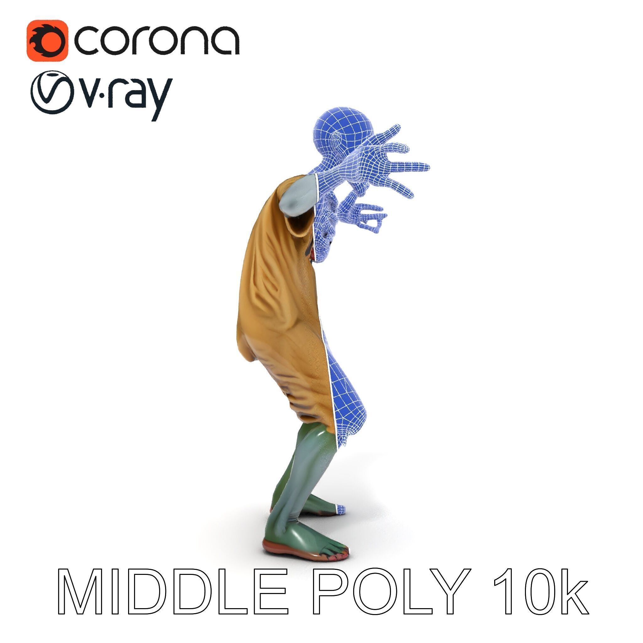 Creepy Undead Skeleton Zombie with Torn Clothes for Games and... Low-poly 3D model_11