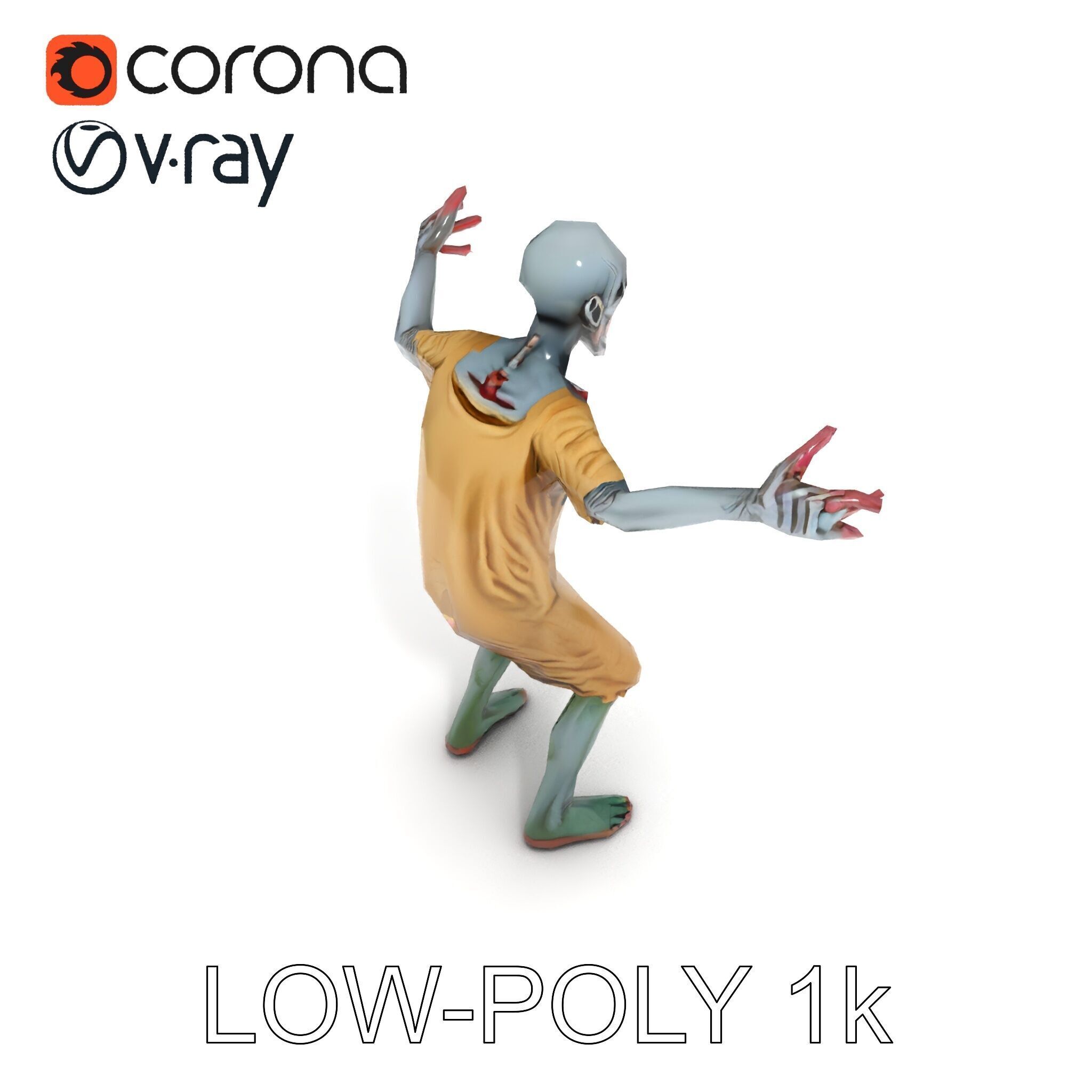 Creepy Undead Skeleton Zombie with Torn Clothes for Games and... Low-poly 3D model_26