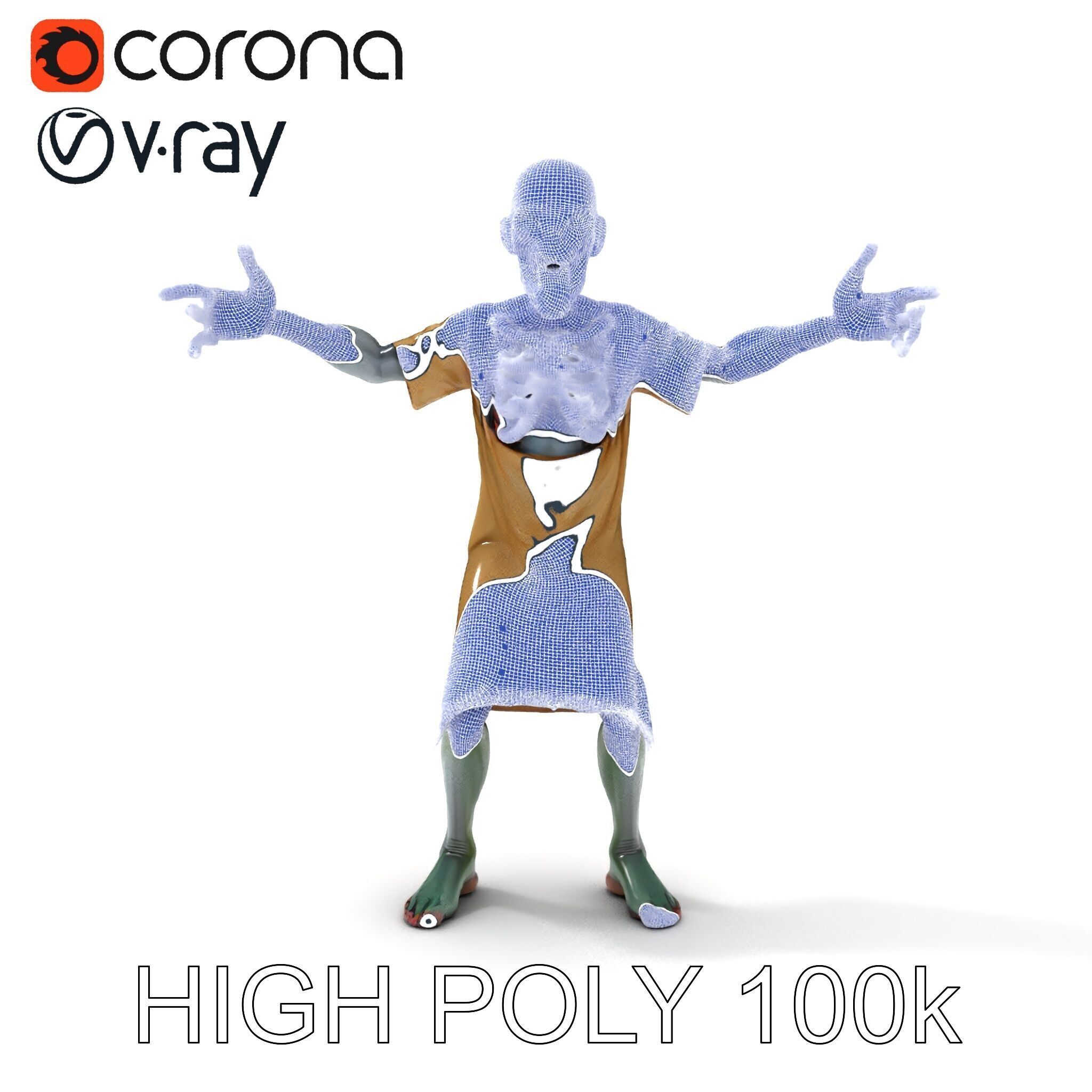 Creepy Undead Skeleton Zombie with Torn Clothes for Games and... Low-poly 3D model_13