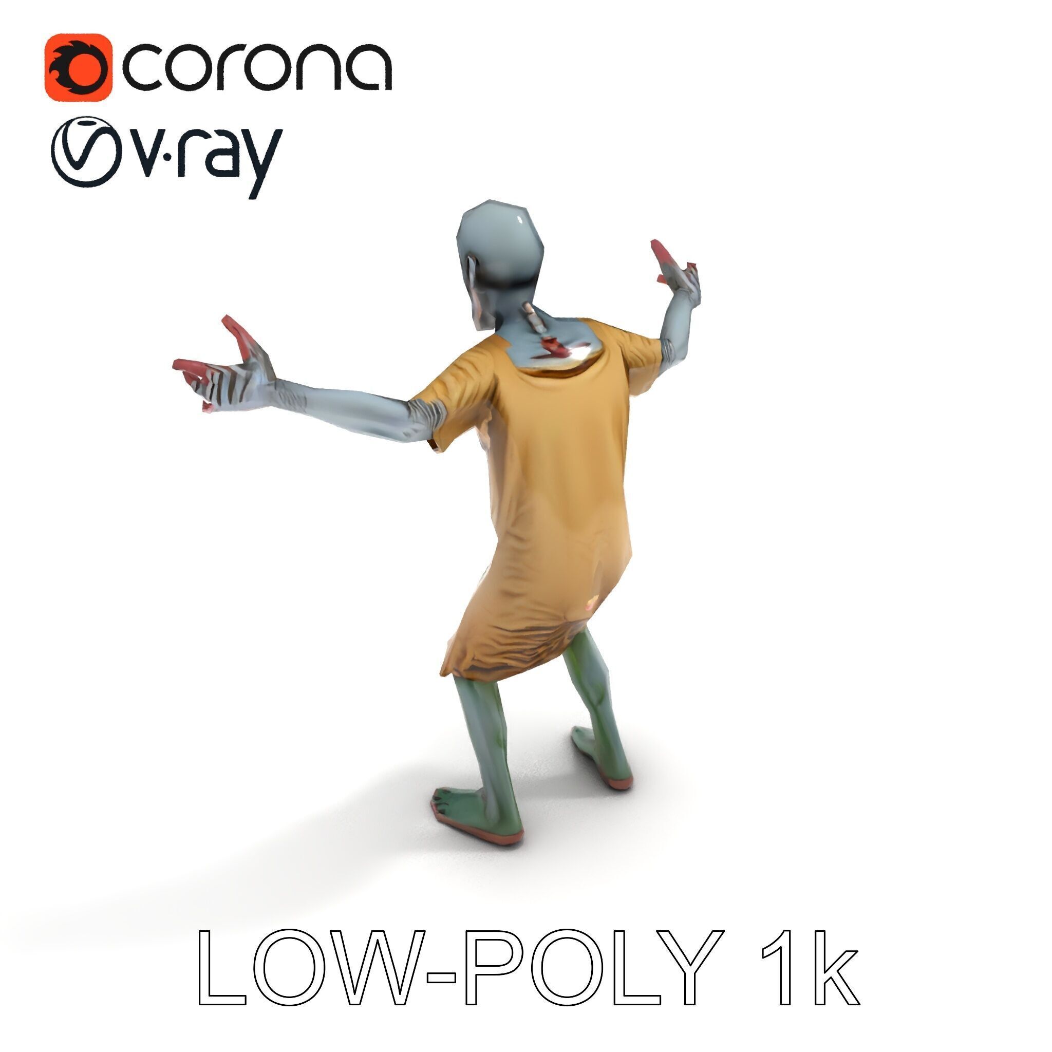 Creepy Undead Skeleton Zombie with Torn Clothes for Games and... Low-poly 3D model_12