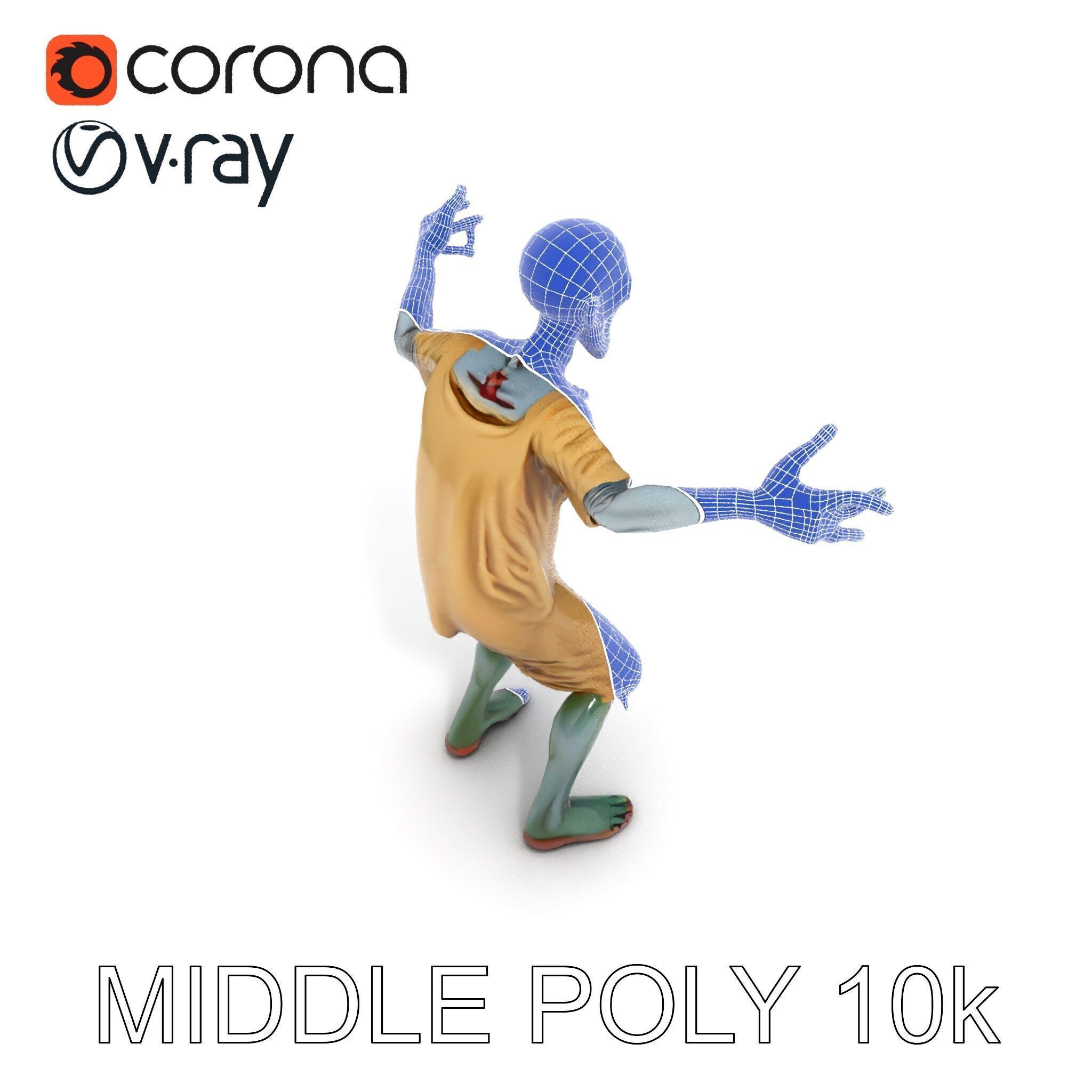 Creepy Undead Skeleton Zombie with Torn Clothes for Games and... Low-poly 3D model_14