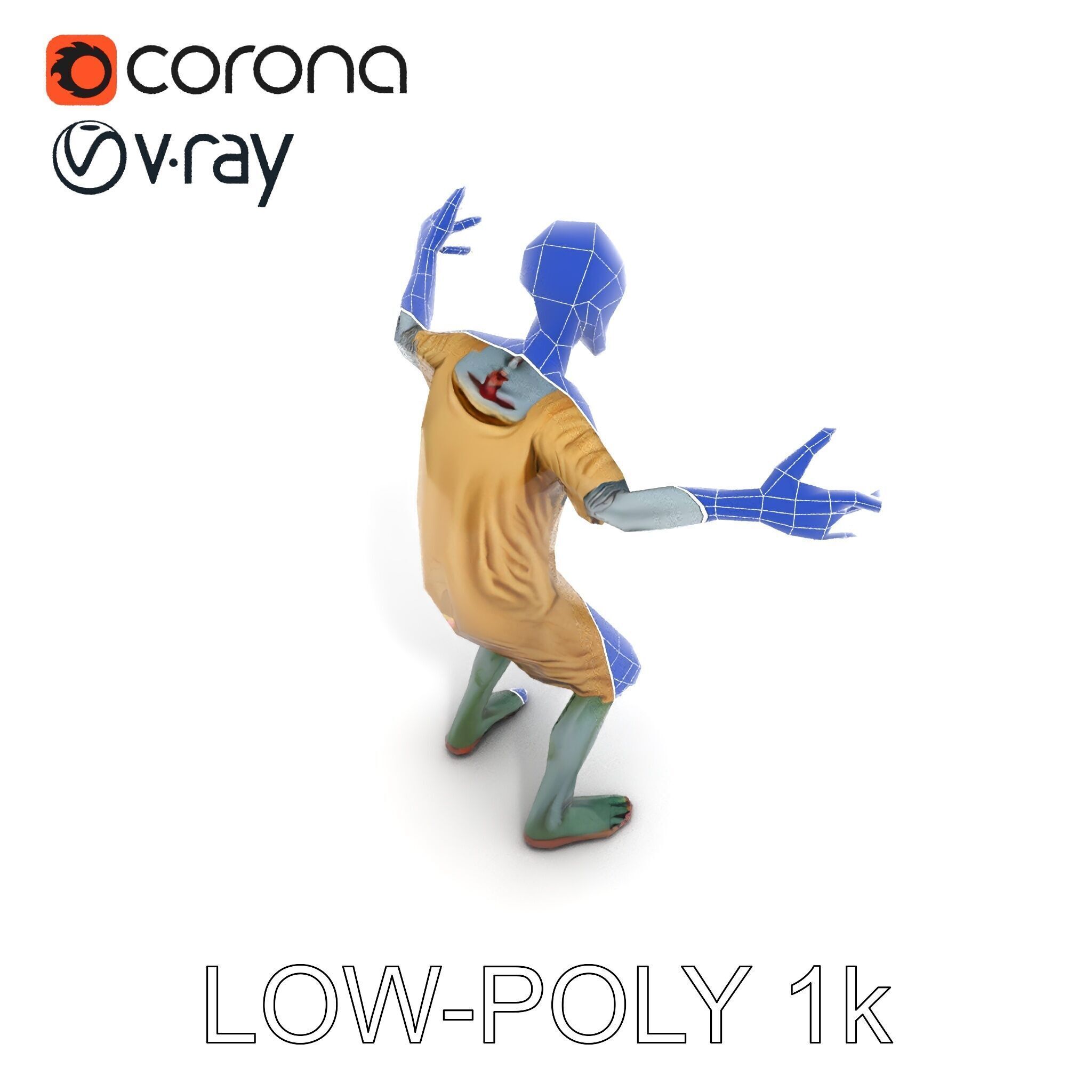 Creepy Undead Skeleton Zombie with Torn Clothes for Games and... Low-poly 3D model_33